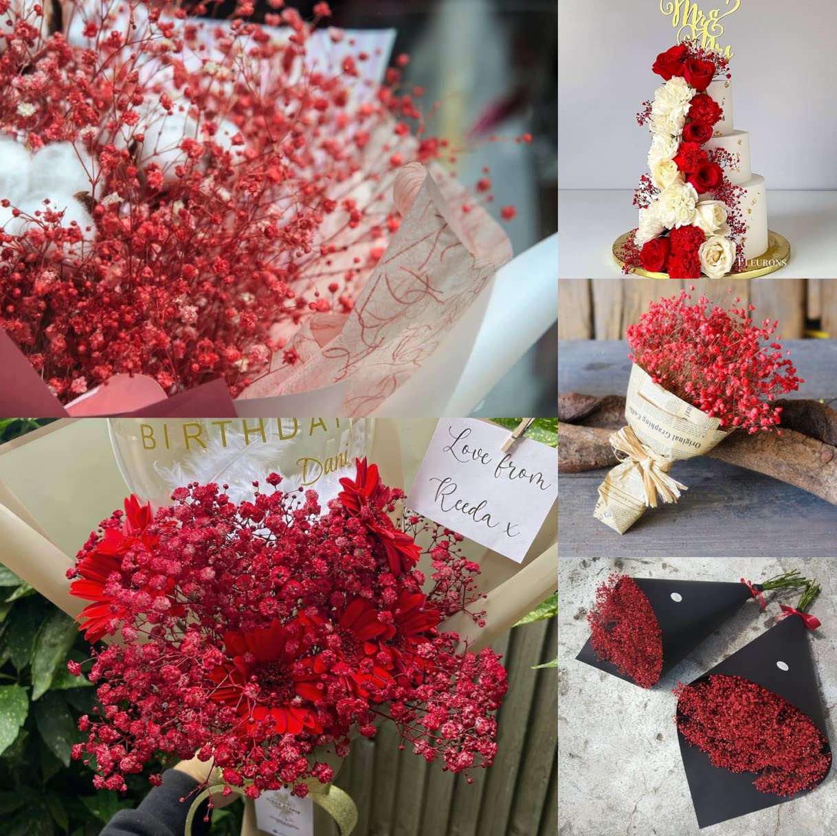 dried_flower - preserved_flower - fake_flower - 2500+Head Dried Babys Breath Flowers Bouquet 17.2inch Natural 3oz-Red - Molly Garden - Molly_Garden_Floral