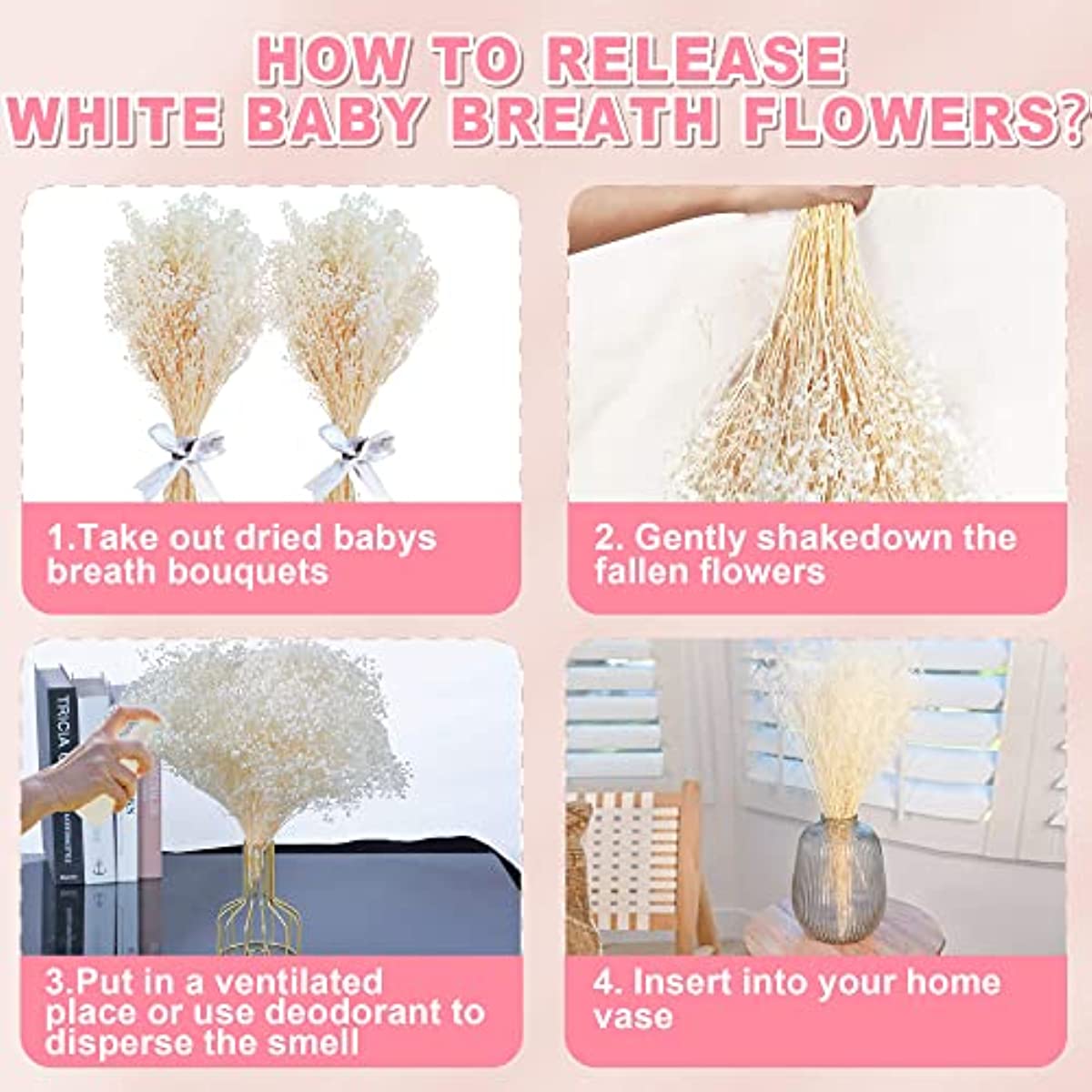 dried_flower - preserved_flower - fake_flower - 3000+Head Dried Flowers Babys Breath Bouquet Pure White 17'' Real Gypsophila - Molly Garden - Molly_Garden_Floral