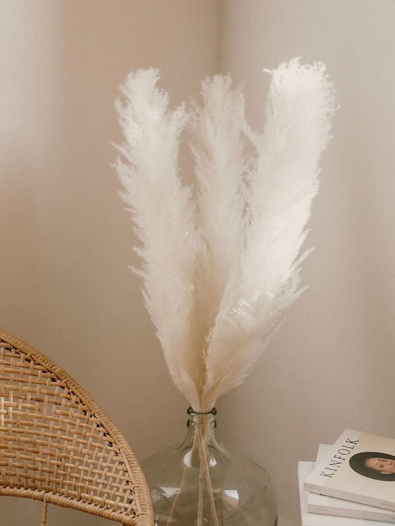 dried_flower - preserved_flower - fake_flower - Extra Large White Dried Pampas Grass 3 to 4ft Dry Flowers Boho Home Decor - Molly Garden - Molly_Garden_Floral