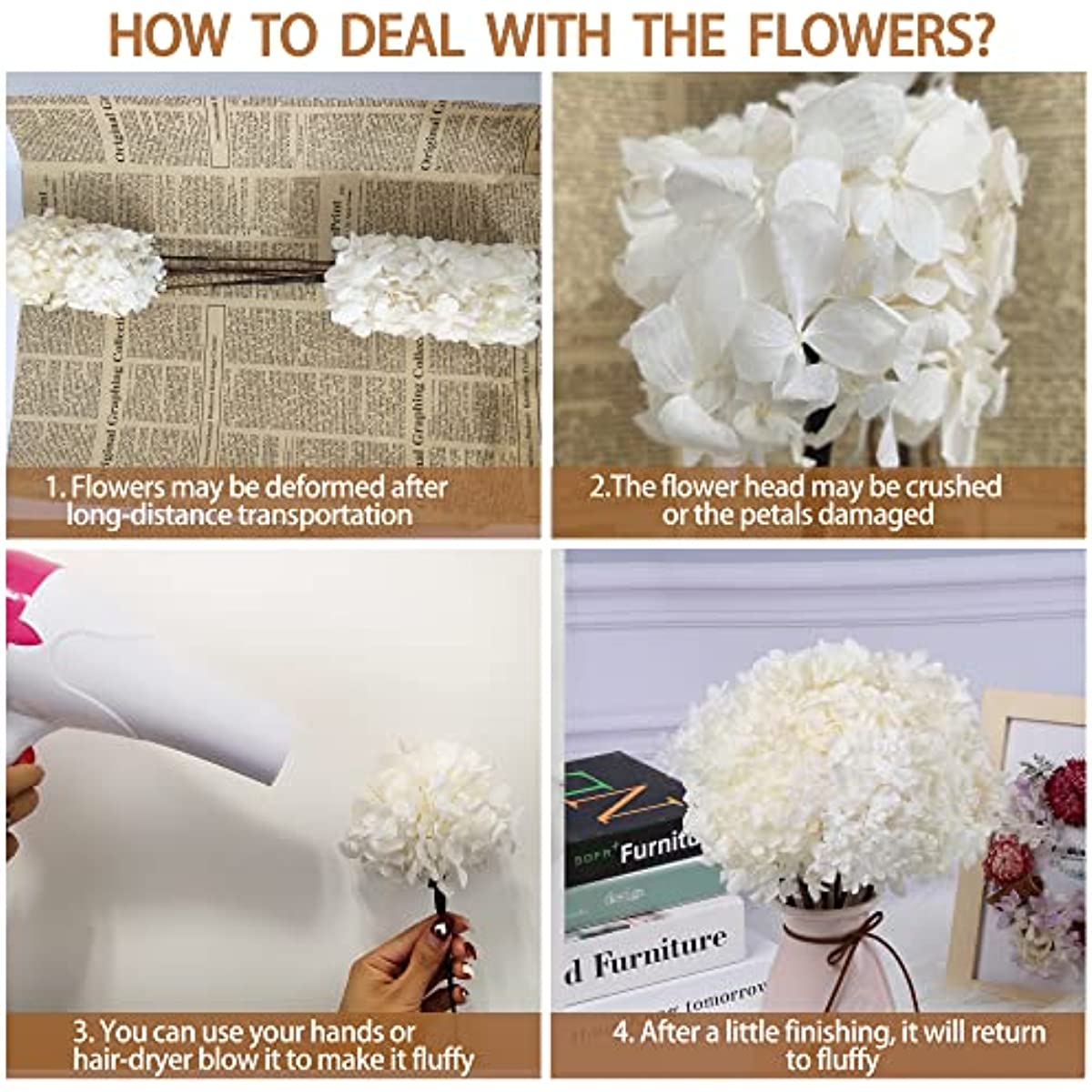 dried_flower - preserved_flower - fake_flower - 5Pcs Dried Preserved White Hydrangea Flowers 14'' Corolla Size Hydrangeas Petals - Molly Garden - Molly_Garden_Floral