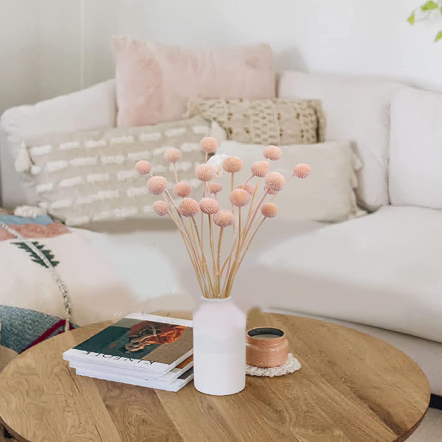 dried_flower - preserved_flower - fake_flower - 20Pcs Dried Flowers Craspedia Billy Balls Billy Buttons Pink Dried Floral Bouquet - Molly Garden - Molly_Garden_Floral