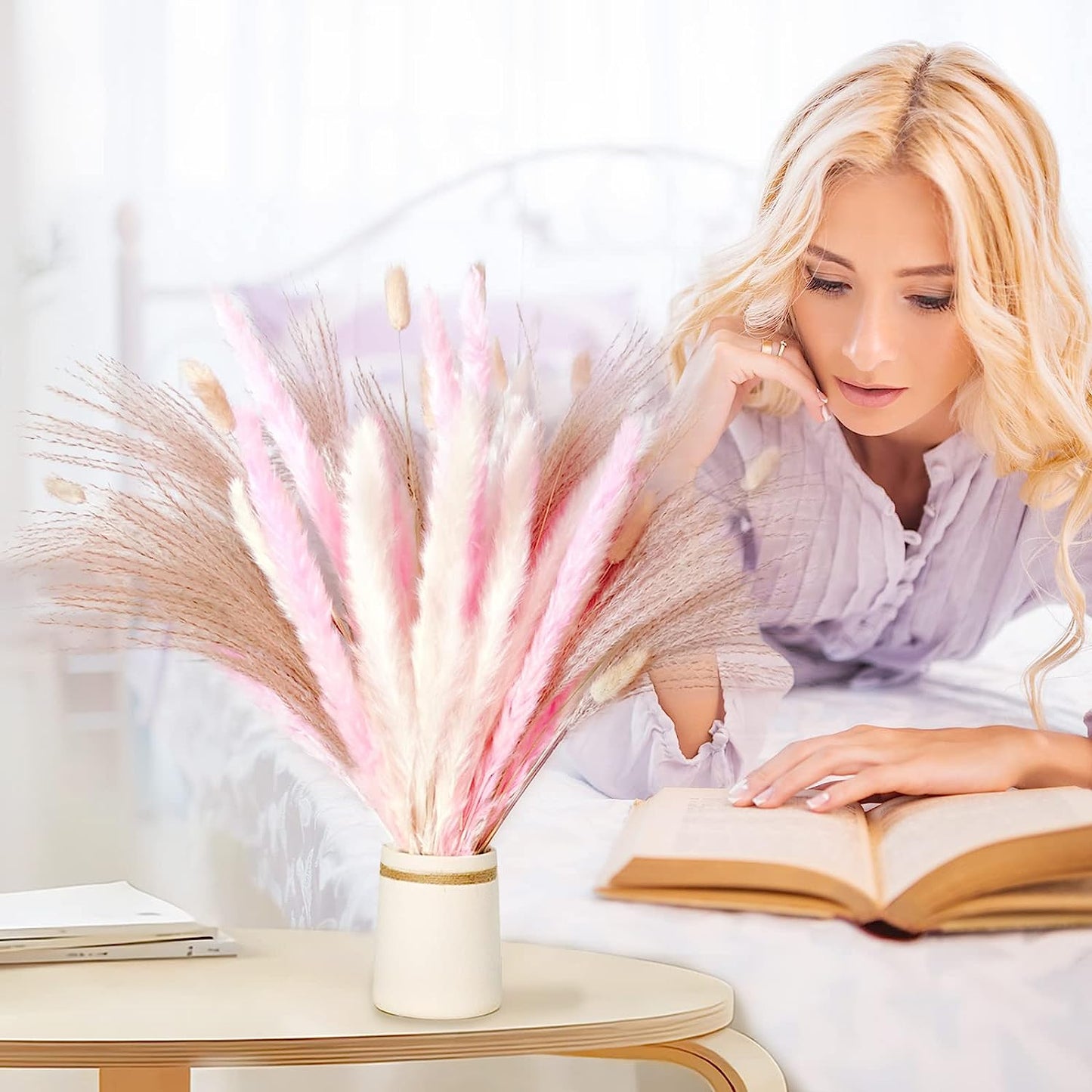 dried_flower - preserved_flower - fake_flower - 85Pcs Tall 17“ Fluffy Long-Lasting Dried Flowers Bouquet for Home Decor - Molly Garden - Molly_Garden_Floral