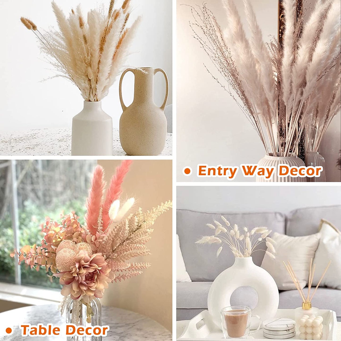 dried_flower - preserved_flower - fake_flower - 90Pcs Dried Pampas Grass Bouquet 17.5'' Plant Bunch for Boho Home Decor - Molly Garden - Molly_Garden_Floral