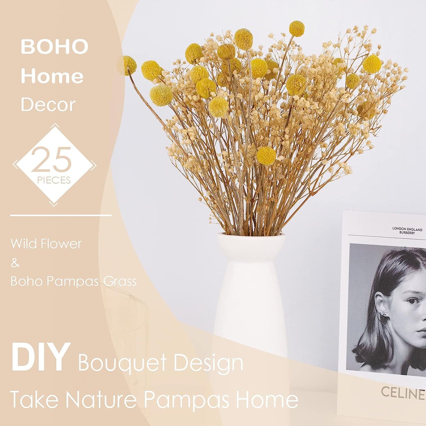 dried_flower - preserved_flower - fake_flower - 25Pcs Babys Breath Boho Flower Billy Balls Natural Dried Flower Bouquet for Boho - Molly Garden - Molly_Garden_Floral