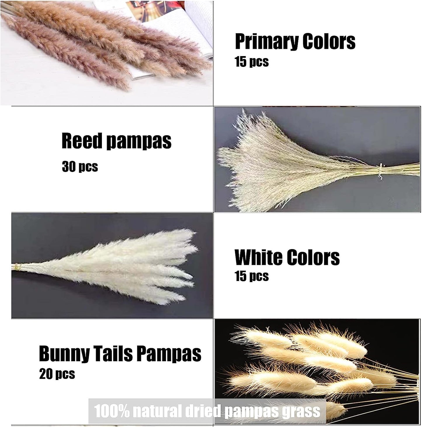 dried_flower - preserved_flower - fake_flower - 80Pcs 17.5 inch Natural Flowers Dried Pampas Grass Fluffy for Home Decor - Molly Garden - Molly_Garden_Floral