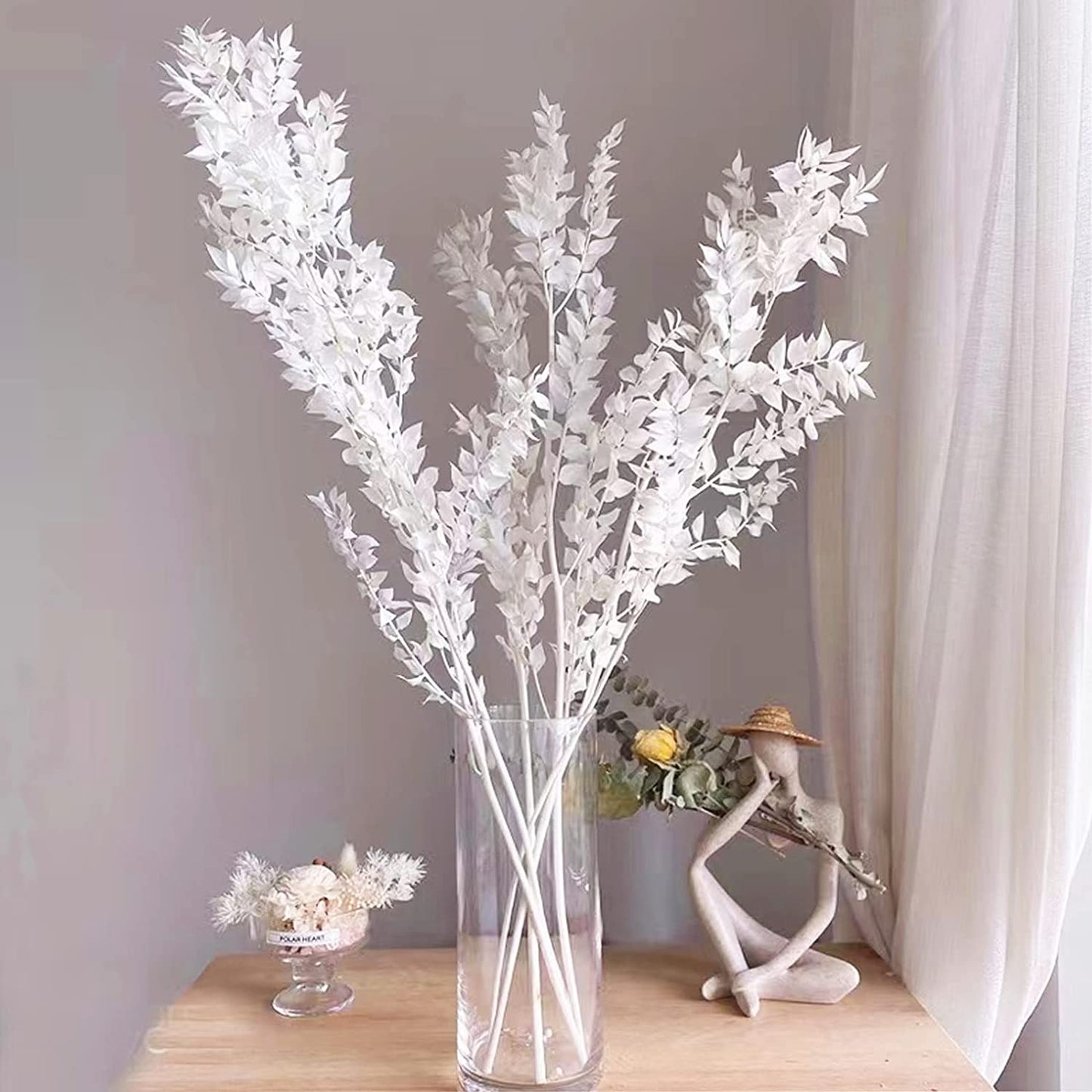 dried_flower - preserved_flower - fake_flower - 10Stem White Eucalyptus Italian Ruscus Bulk Preserved Bleached Plant 23.6'' Tall - Molly Garden - Molly_Garden_Floral