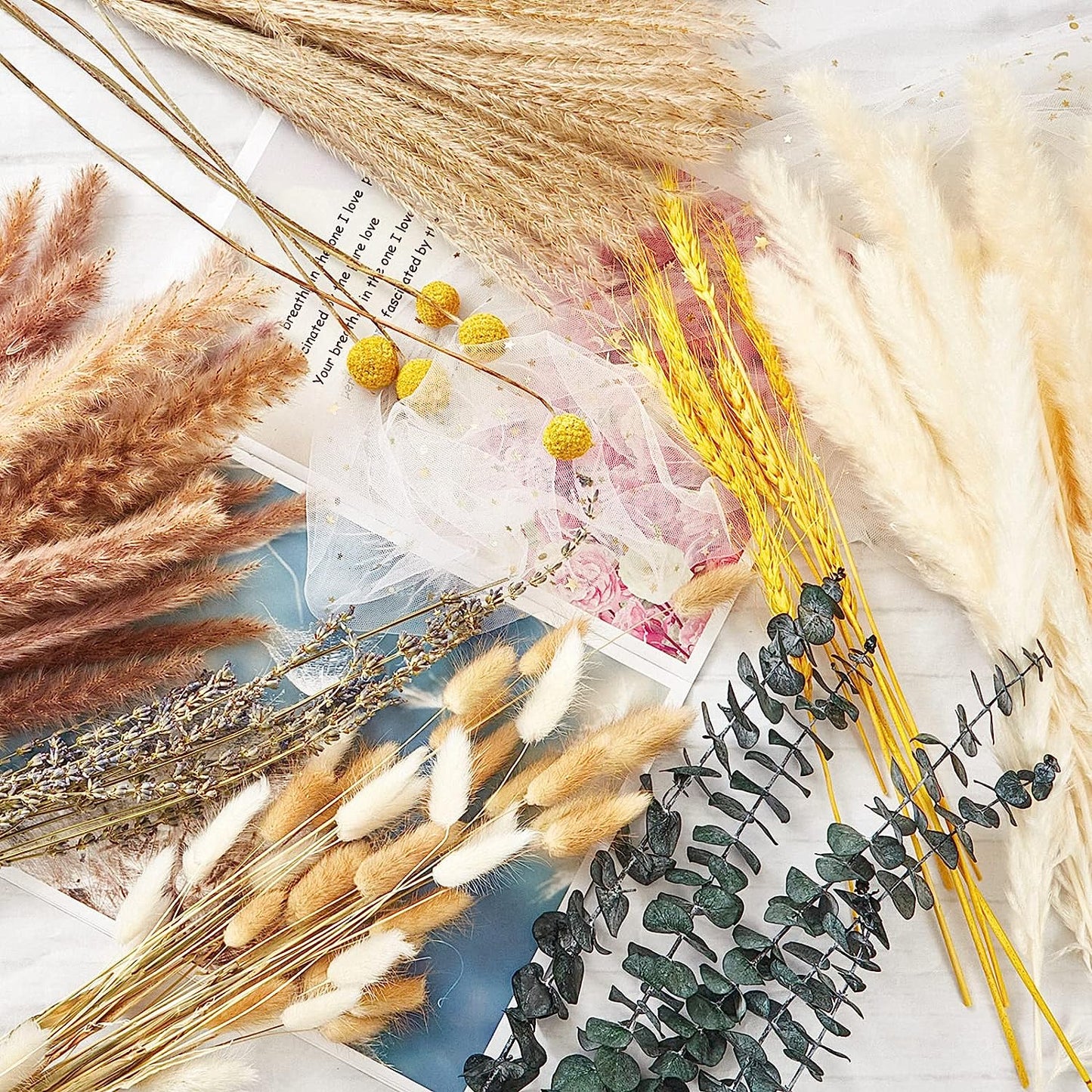 dried_flower - preserved_flower - fake_flower - 125Pcs Mixed Pompas Flowers Bouquet with 8 Kinds of Dried Plants Branches - Molly Garden - Molly_Garden_Floral