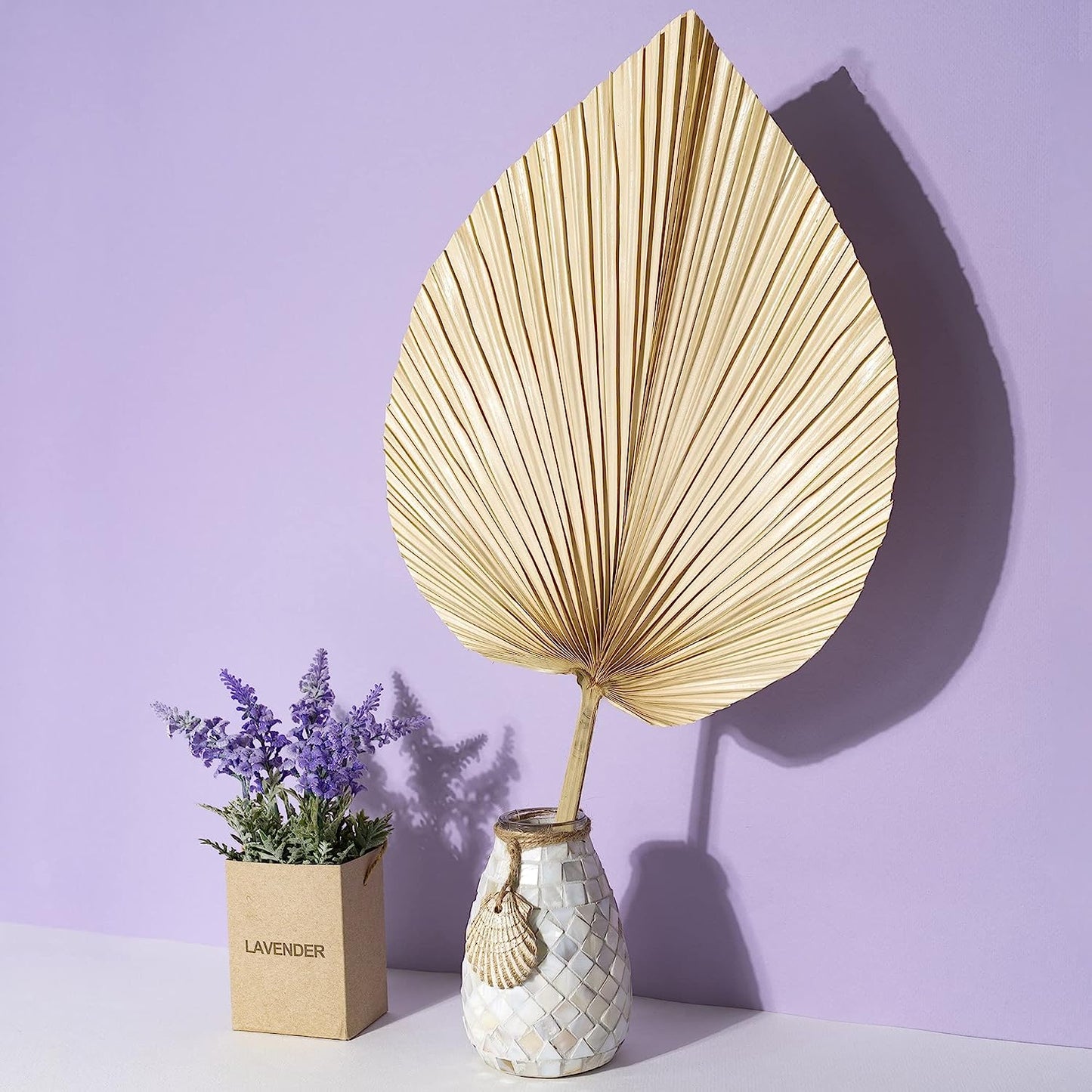 dried_flower - preserved_flower - fake_flower - 5Pcs Dried Palm Leaves Room Decor 18"H x 10"W Large Natural Leaf Decor - Molly Garden - Molly_Garden_Floral