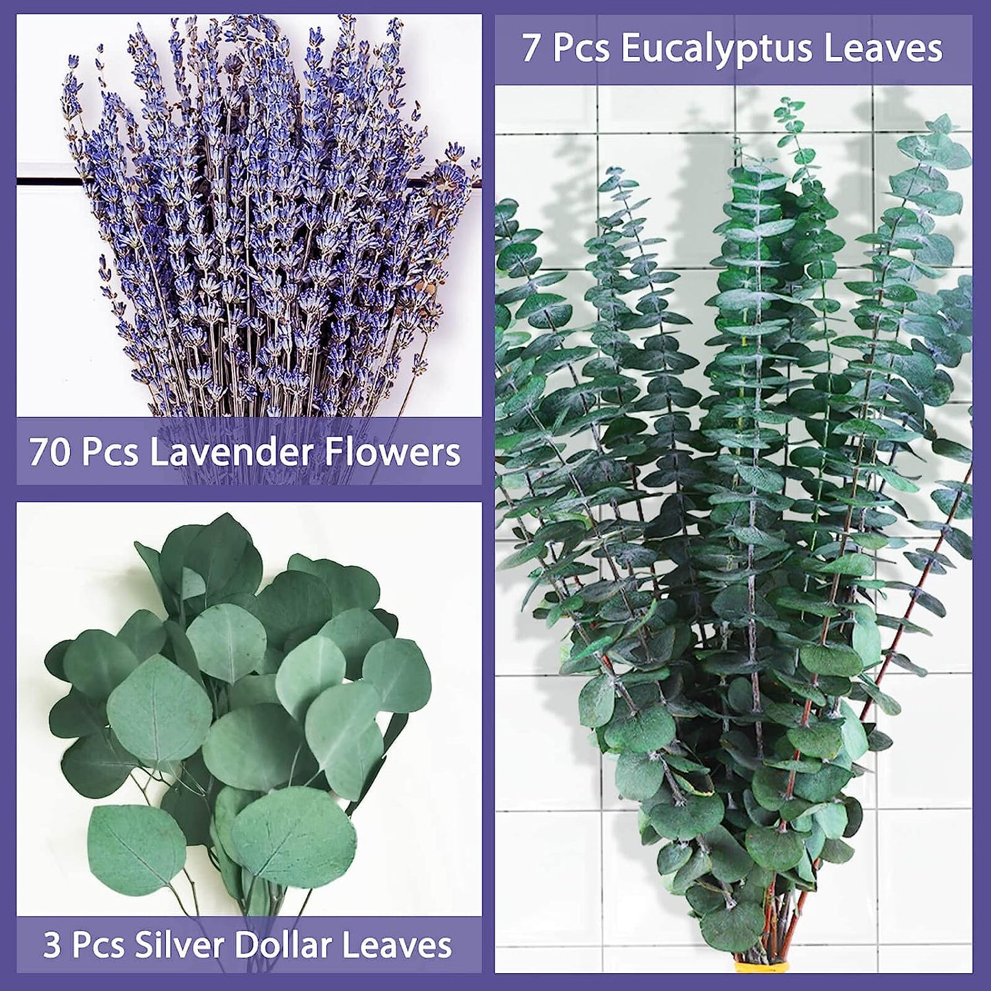 dried_flower - preserved_flower - fake_flower - 80Pcs Large Dried Preserved Eucalyptus Stems & Lavender Flowers Bundle - Molly Garden - Molly_Garden_Floral