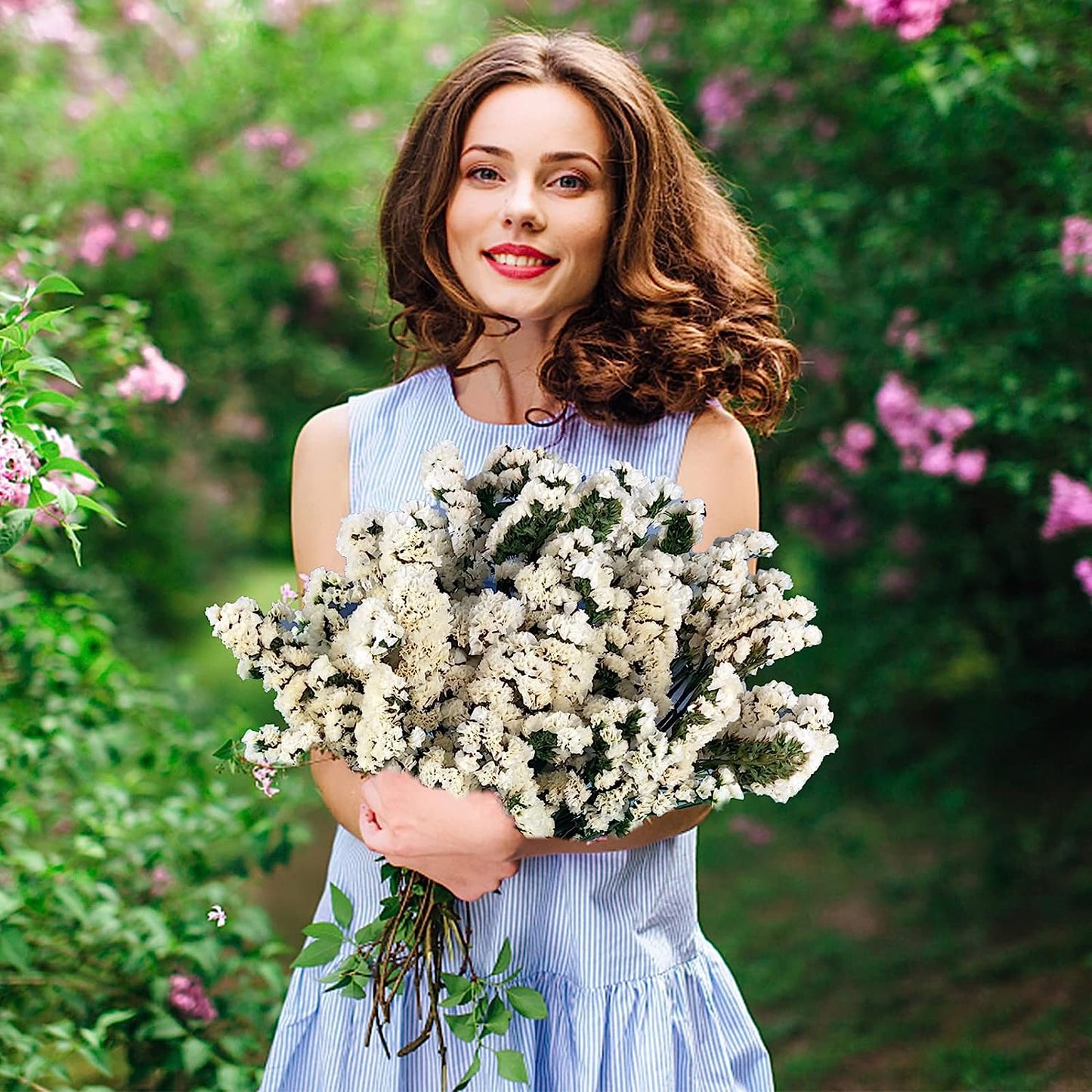 dried_flower - preserved_flower - fake_flower - 100+Head Dried Flowers Sea Lavender Bouquet Real 100% Natural Statice-White - Molly Garden - Molly_Garden_Floral