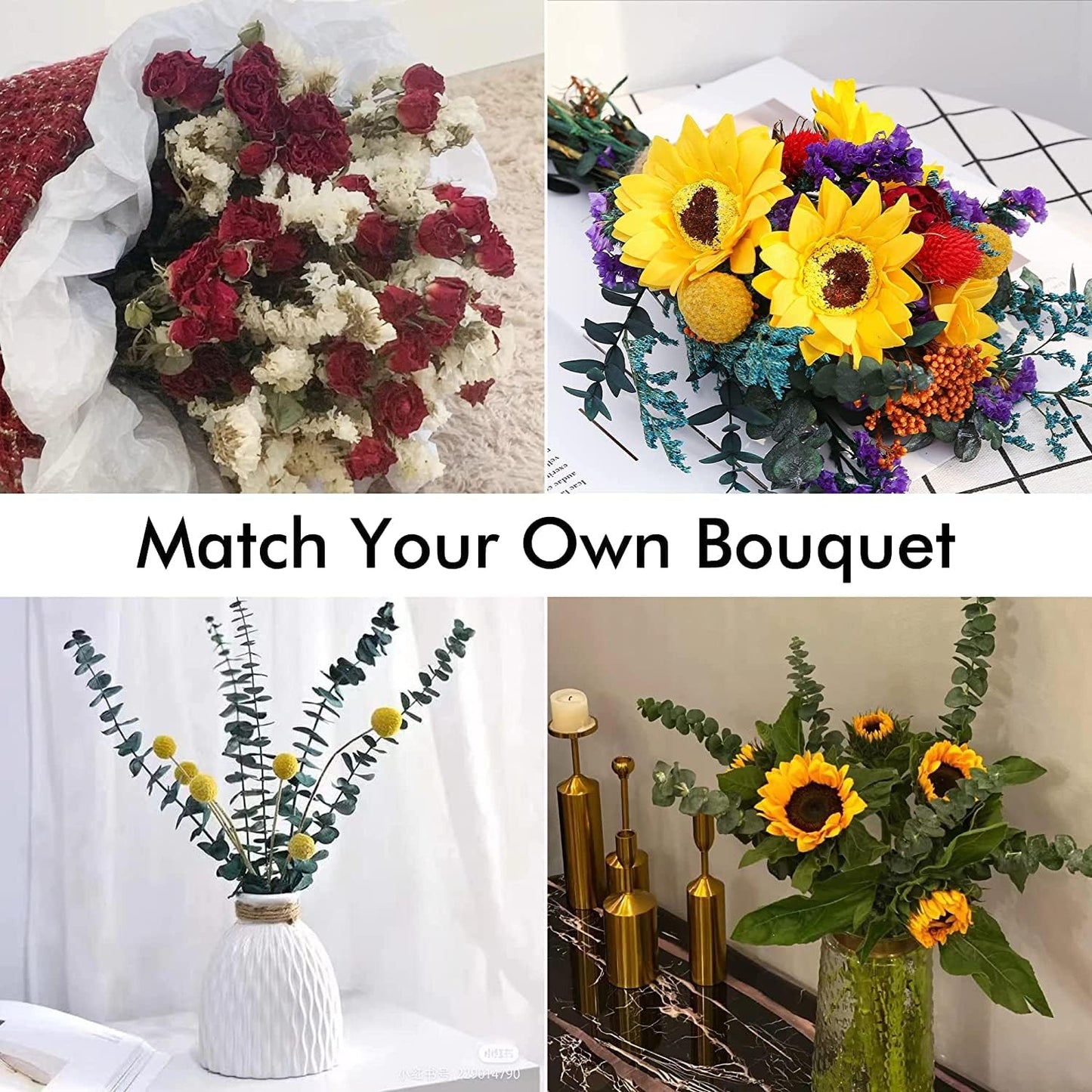 dried_flower - preserved_flower - fake_flower - 25+Stems Bulk Dried Eucalyptus & Wildflowers Yellow Sunflower Bouquet for Vase - Molly Garden - Molly_Garden_Floral