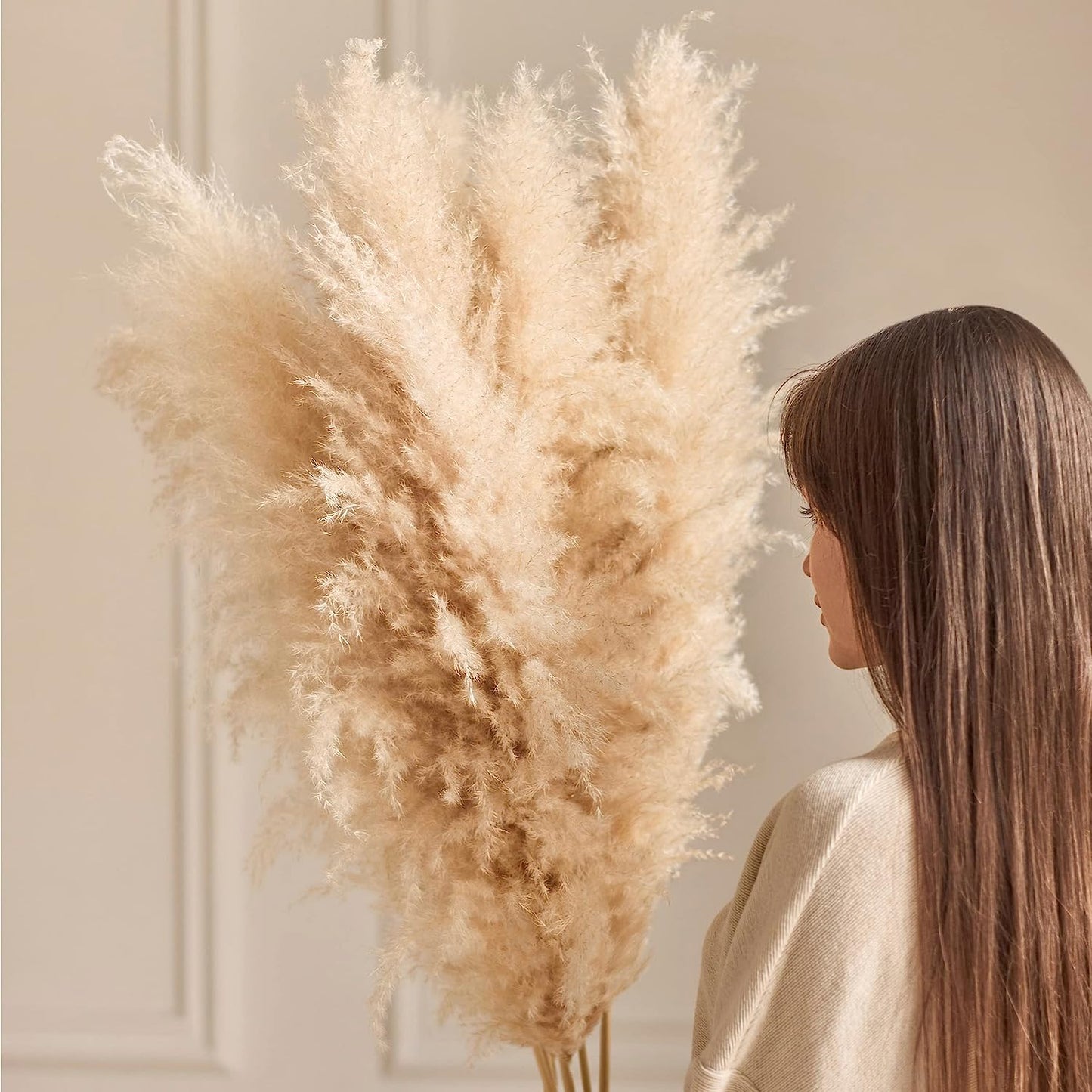 dried_flower - preserved_flower - fake_flower - 100Pcs Dried Natural Pampas Grass Decor Tall 18" Boho Home Decor Bouquet - Molly Garden - Molly_Garden_Floral