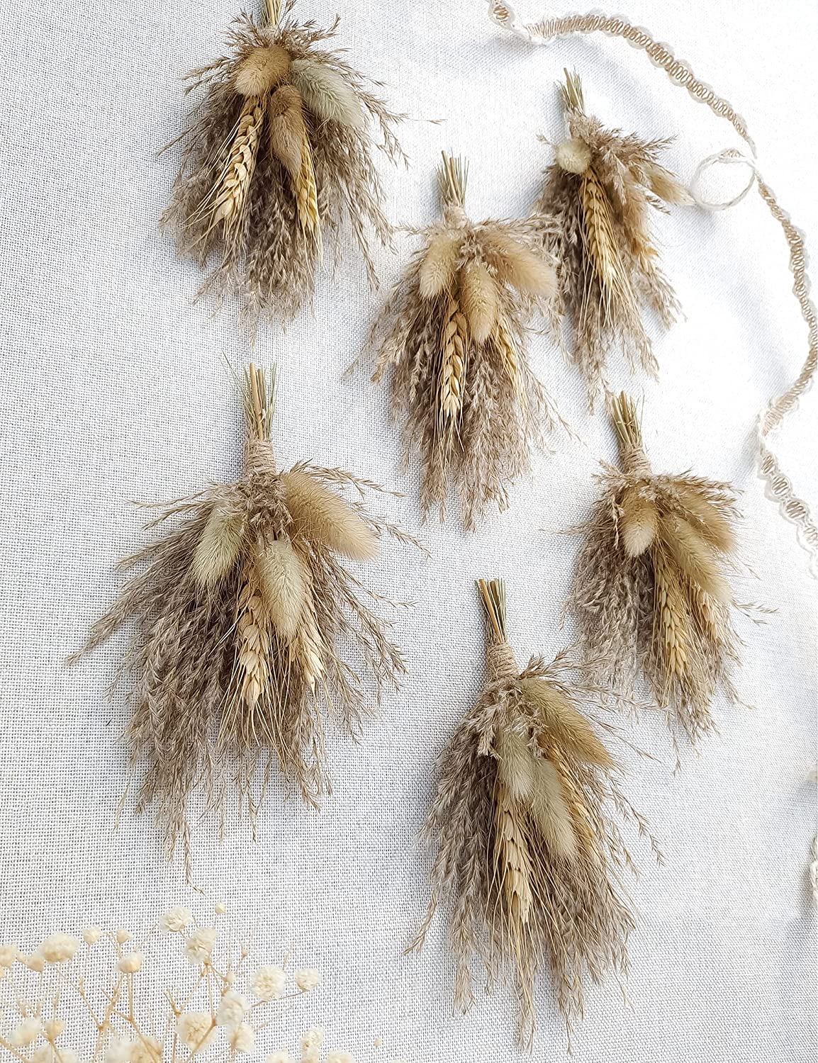 dried_flower - preserved_flower - fake_flower - Mini Dried Flower Bouquet Set of 6 for Boho Floral Wedding Small Dry Craft - Molly Garden - Molly_Garden_Floral