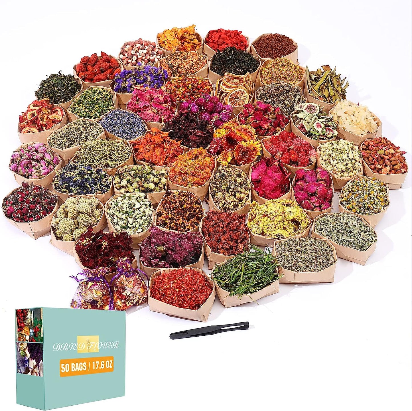 dried_flower - preserved_flower - fake_flower - 9Bags Dried Flowers 100% Natural Dried Flowers Herbs Kit for Soap Making - Molly Garden - Molly_Garden_Floral