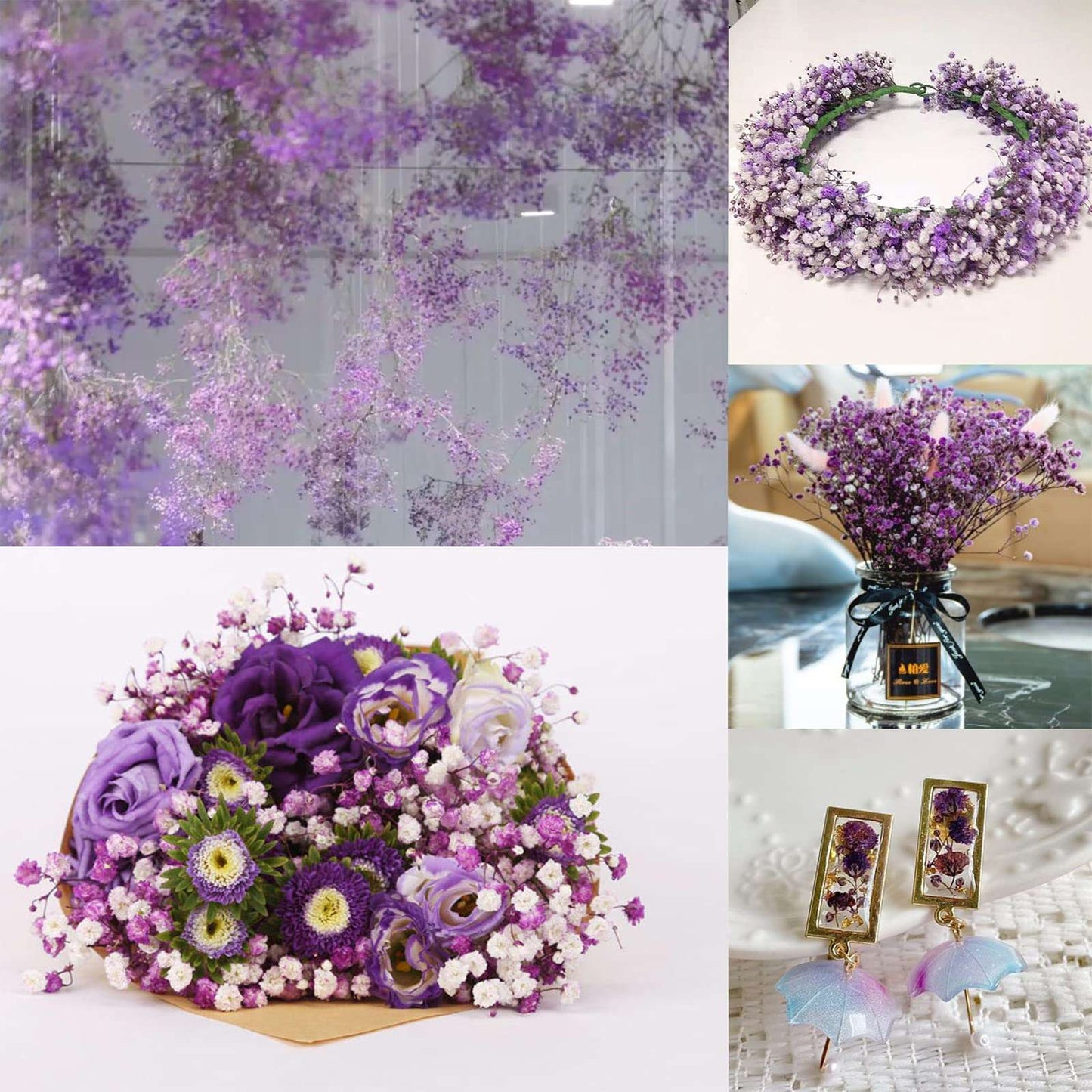 dried_flower - preserved_flower - fake_flower - 2500+Head Dried Flowers Babys Breath Bouquet Natural Gypsophila Purple - Molly Garden - Molly_Garden_Floral