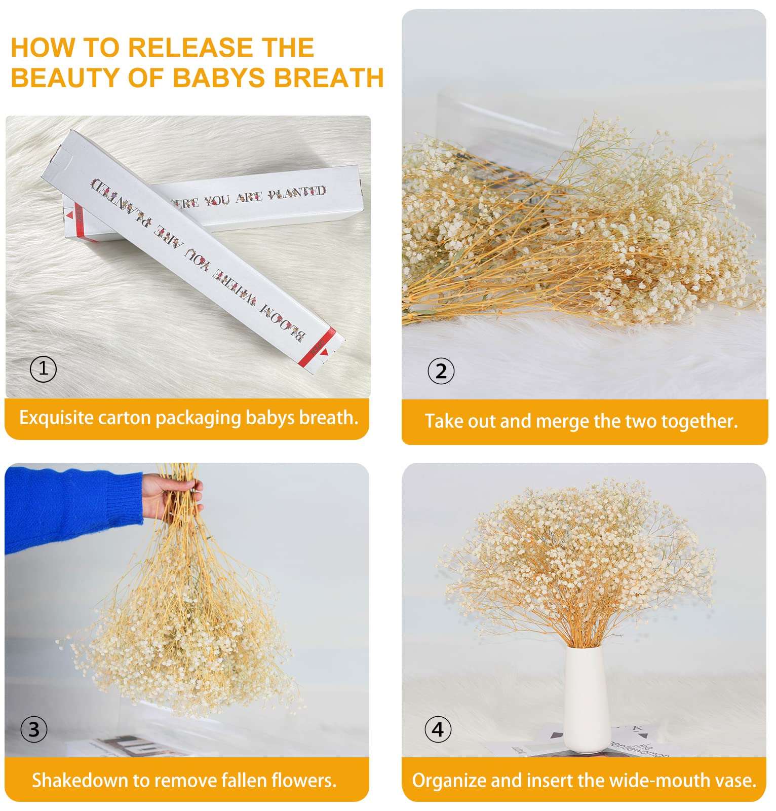 dried_flower - preserved_flower - fake_flower - 2500+Head Dried Babys Breath Flowers Bouquet 17.2inch Natural 3oz-Ivory White - Molly Garden - Molly_Garden_Floral
