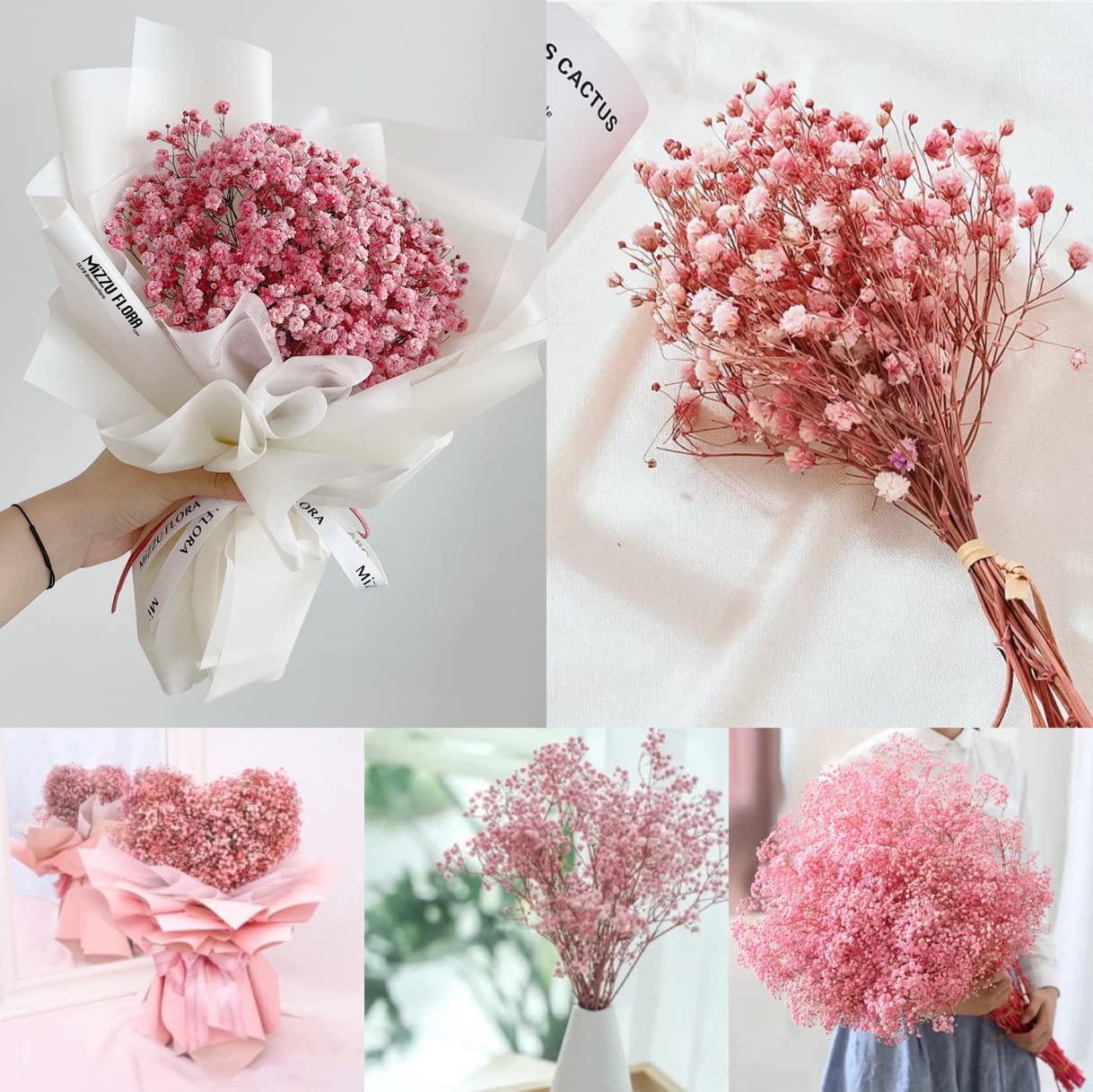 dried_flower - preserved_flower - fake_flower - 2500+Head Dried Babys Breath Flowers Bouquet 17.2inch Natural 3oz-Pink - Molly Garden - Molly_Garden_Floral