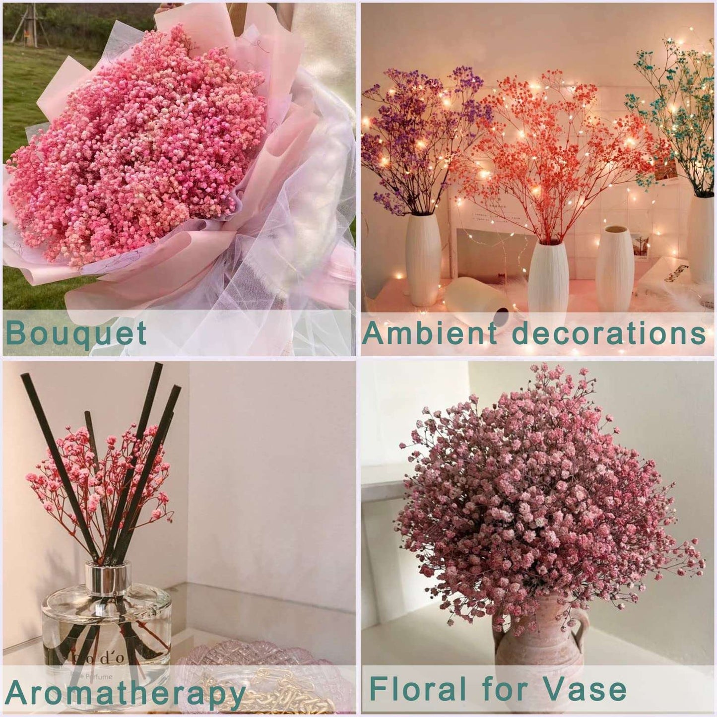 dried_flower - preserved_flower - fake_flower - 2500+Head Dried Babys Breath Flowers Bouquet 17.2inch Natural 3oz-Pink - Molly Garden - Molly_Garden_Floral