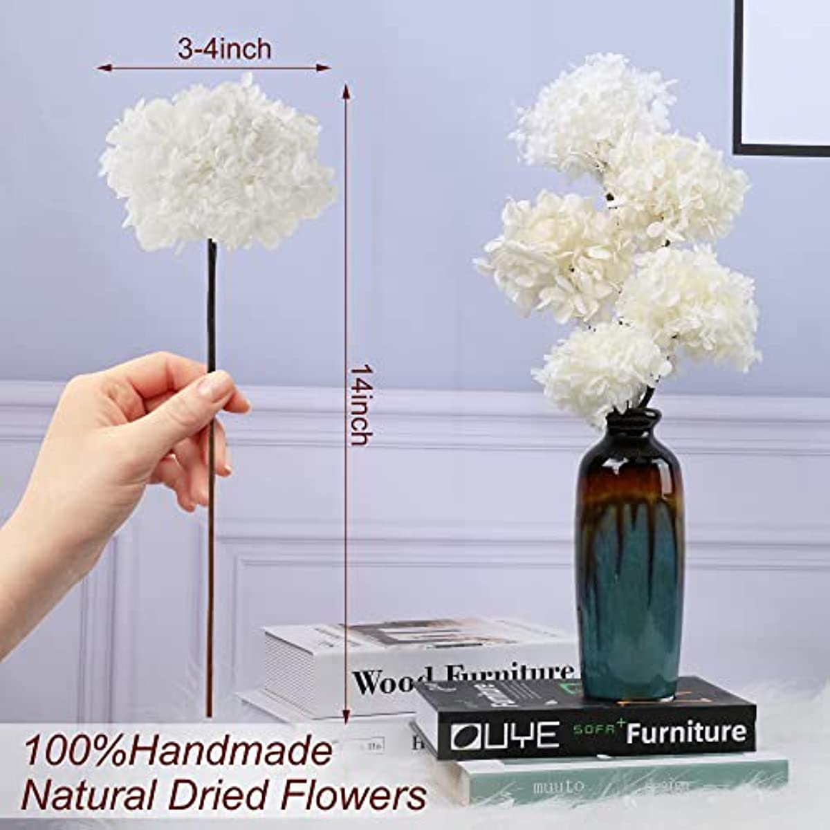 dried_flower - preserved_flower - fake_flower - 5Pcs Dried Preserved White Hydrangea Flowers 14'' Corolla Size Hydrangeas Petals - Molly Garden - Molly_Garden_Floral