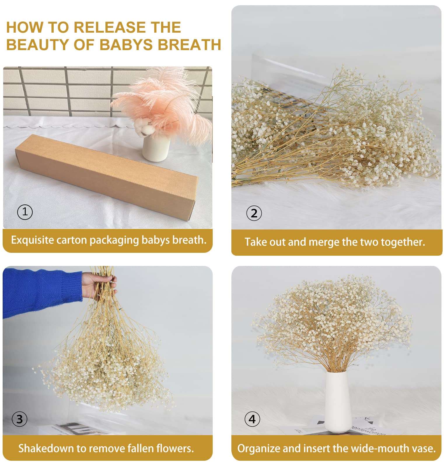 dried_flower - preserved_flower - fake_flower - 2500+Head Dried Babys Breath Flowers Bouquet 17.2inch Natural  5.7oz-Ivory White - Molly Garden - Molly_Garden_Floral