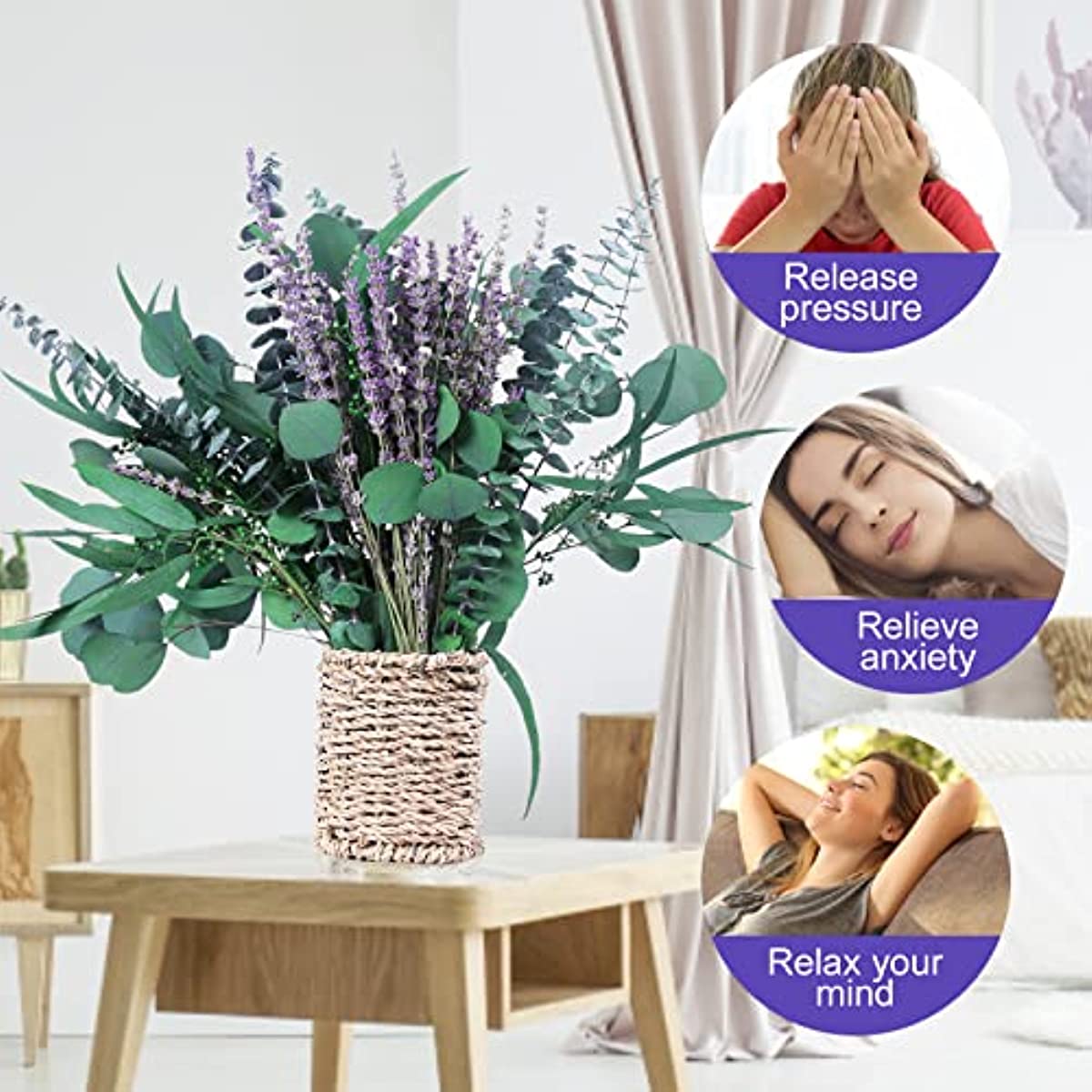dried_flower - preserved_flower - fake_flower - 52Pcs Mix Dried Eucalyptus & Lavender Flowers Bundles 17'' Natural Real - Molly Garden - Molly_Garden_Floral