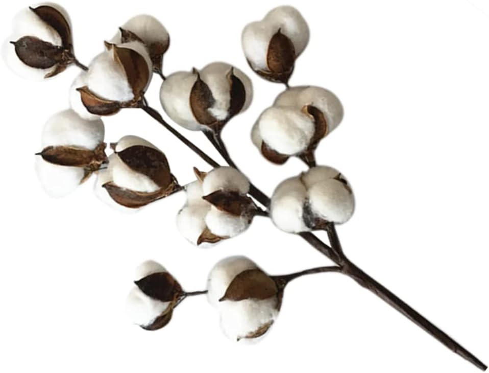 dried_flower - preserved_flower - fake_flower - 12Branches Plant Decorations Cotton Floral Pick White Decor Dried Flower Stems - Molly Garden - Molly_Garden_Floral
