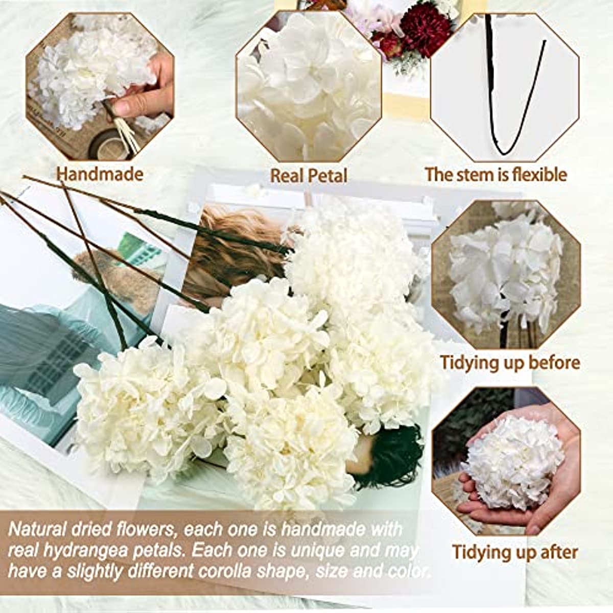 dried_flower - preserved_flower - fake_flower - 5Pcs Dried Preserved White Hydrangea Flowers 14'' Corolla Size Hydrangeas Petals - Molly Garden - Molly_Garden_Floral