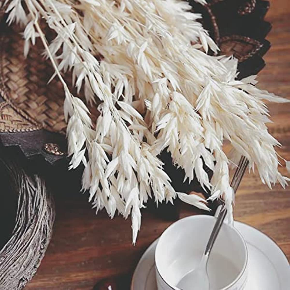 dried_flower - preserved_flower - fake_flower - 40Stems Dried White Oat Flowers 17'' Real  Natural Bleached Avena Wheat Bunch - Molly Garden - Molly_Garden_Floral