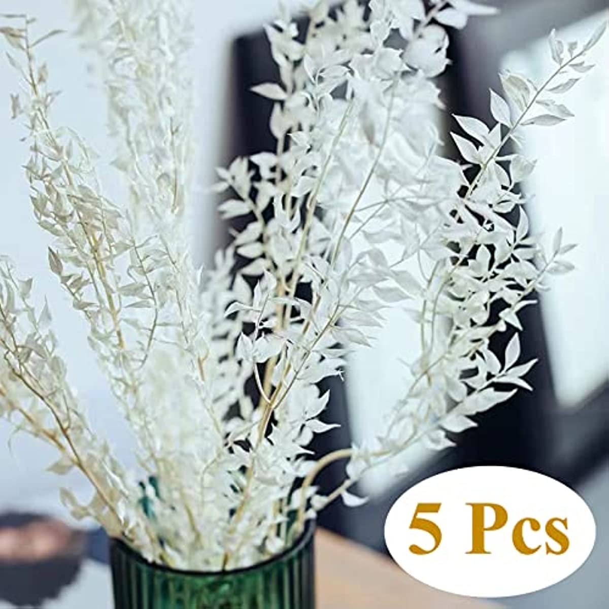 dried_flower - preserved_flower - fake_flower - 5Stems 16"Dried Real Eucalyptus White Italian Ruscus Natural Preserved Plant - Molly Garden - Molly_Garden_Floral