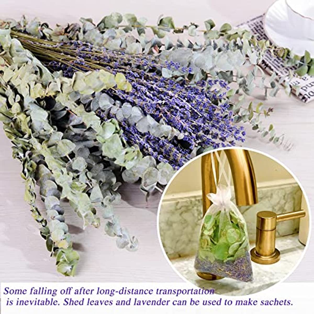 dried_flower - preserved_flower - fake_flower - 120Pcs Dried Eucalyptus Stems & Lavender Flowers Bundle 17'' Natural Real Leaves - Molly Garden - Molly_Garden_Floral