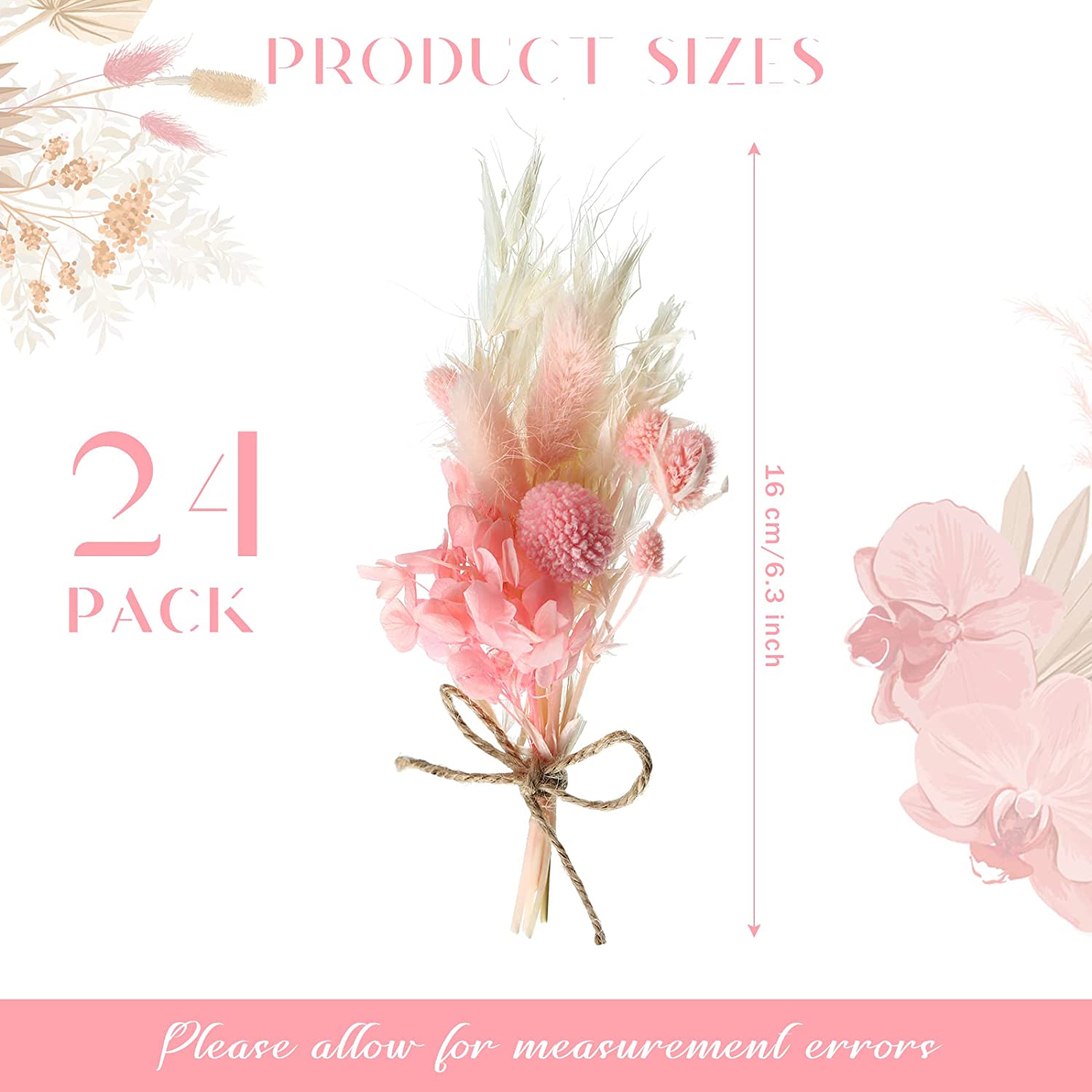 dried_flower - preserved_flower - fake_flower - 24Pack Mini Dried Flower Bouquet 6.3''Pink Sage White Wheat Real Floral - Molly Garden - Molly_Garden_Floral