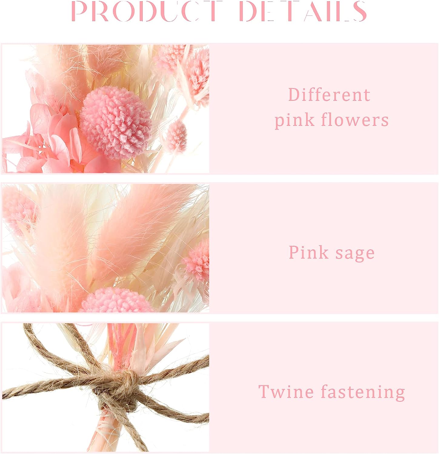 dried_flower - preserved_flower - fake_flower - 24Pack Mini Dried Flower Bouquet 6.3''Pink Sage White Wheat Real Floral - Molly Garden - Molly_Garden_Floral