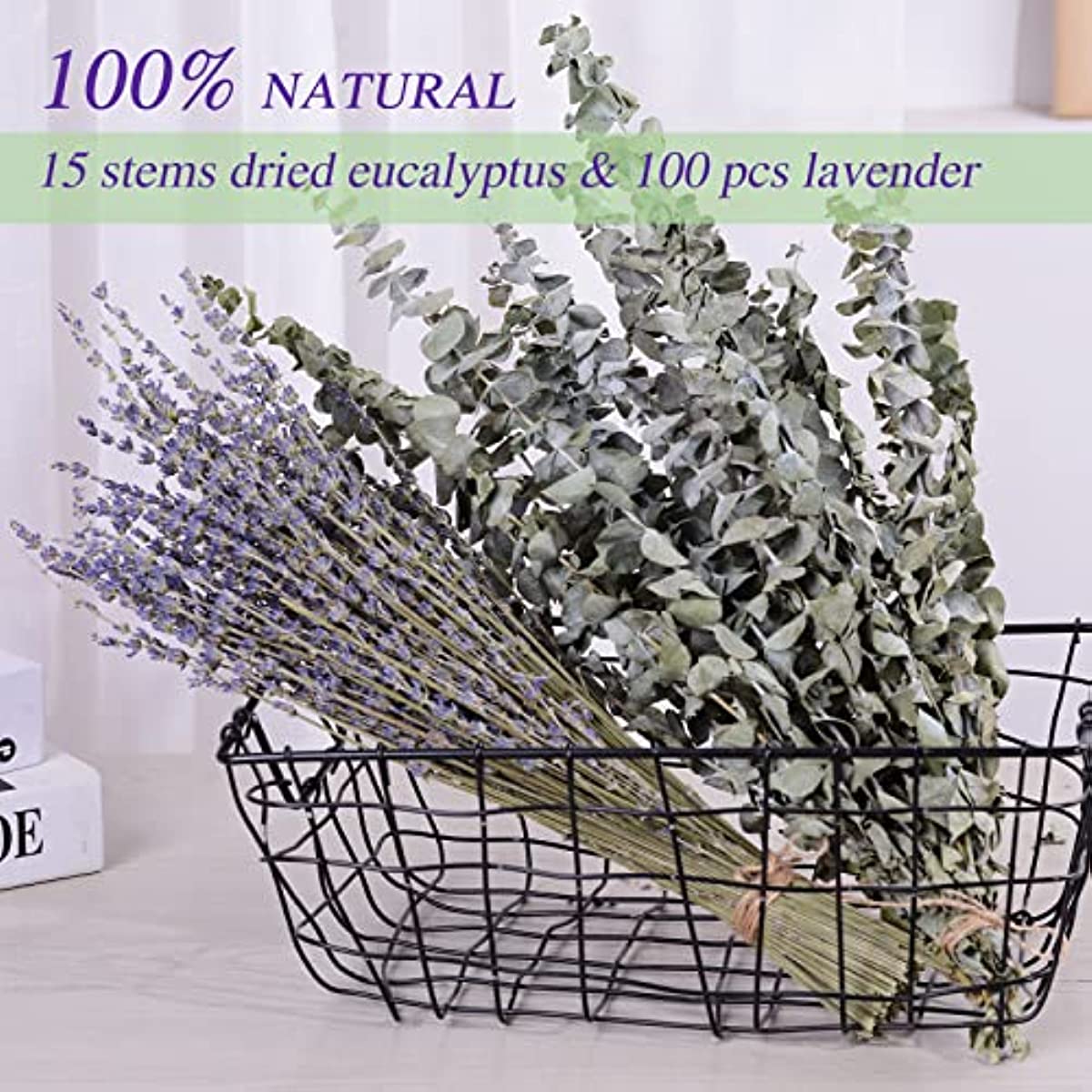 dried_flower - preserved_flower - fake_flower - 120Pcs Dried Eucalyptus Stems & Lavender Flowers Bundle 17'' Natural Real Leaves - Molly Garden - Molly_Garden_Floral