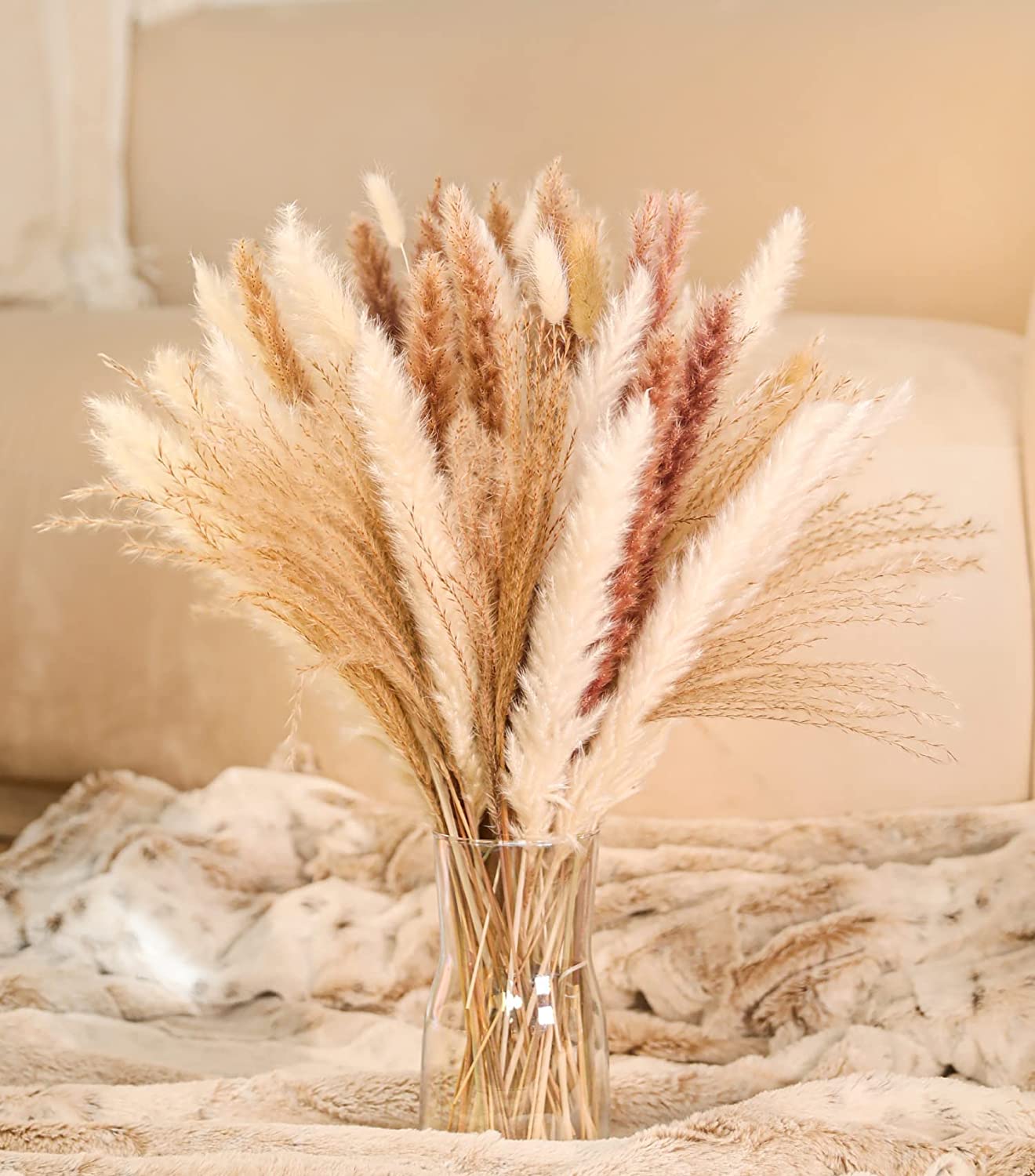 dried_flower - preserved_flower - fake_flower - 85Pcs Dried Flowers Arrangements White & Natural Pampas Grass, Reed, Bunny Tails - Molly Garden - Molly_Garden_Floral