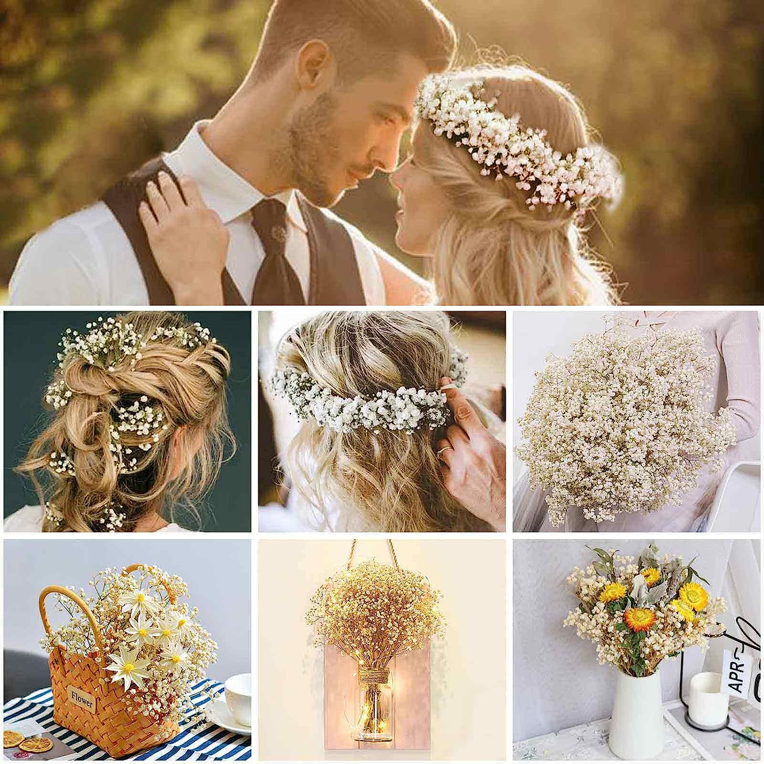 dried_flower - preserved_flower - fake_flower - 2500+Head Dried Babys Breath Flowers Bouquet 17'' Natural Gypsophila Branches - Molly Garden - Molly_Garden_Floral