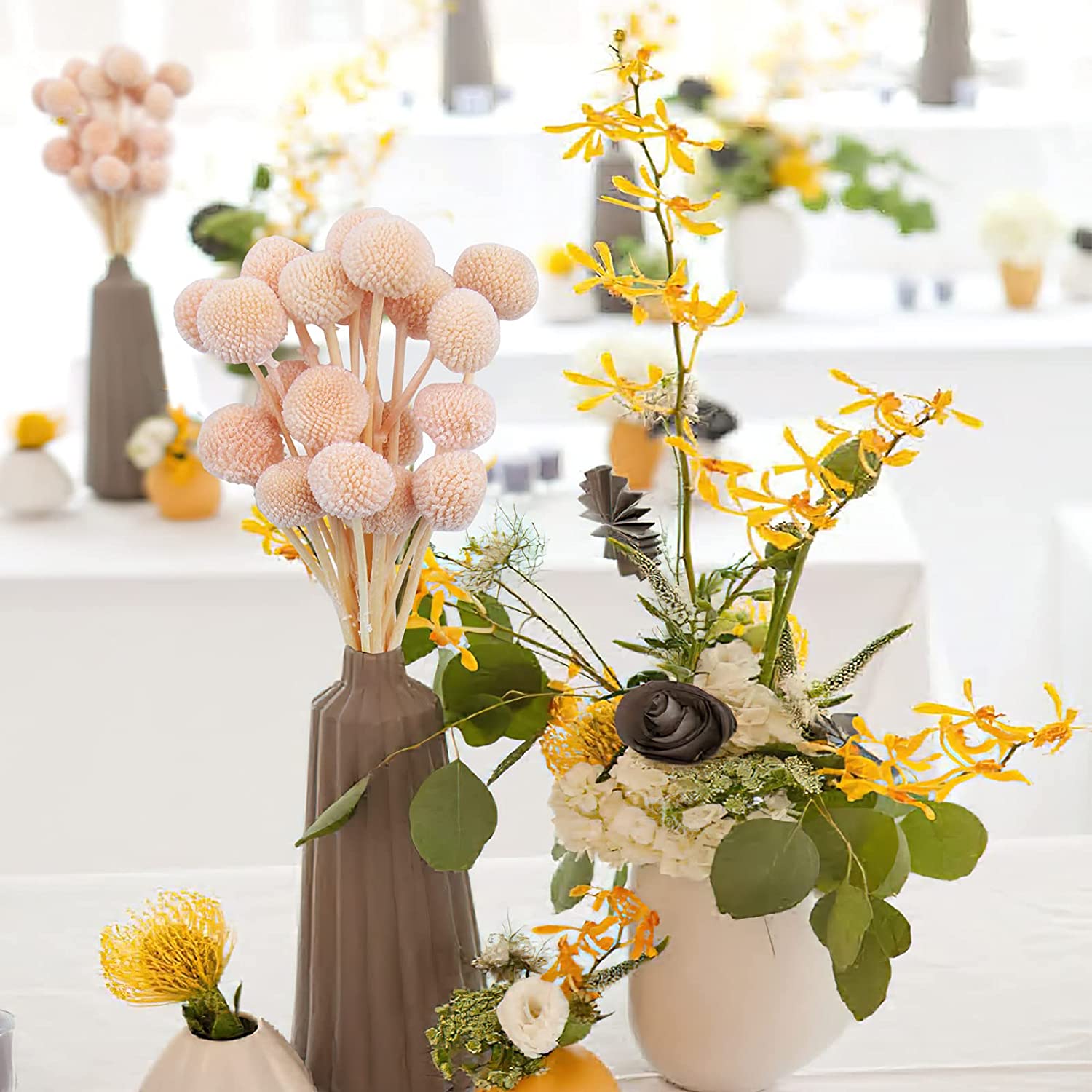 dried_flower - preserved_flower - fake_flower - 20Pcs Dried Flowers Craspedia Billy Balls Billy Buttons Pink Dried Floral Bouquet - Molly Garden - Molly_Garden_Floral