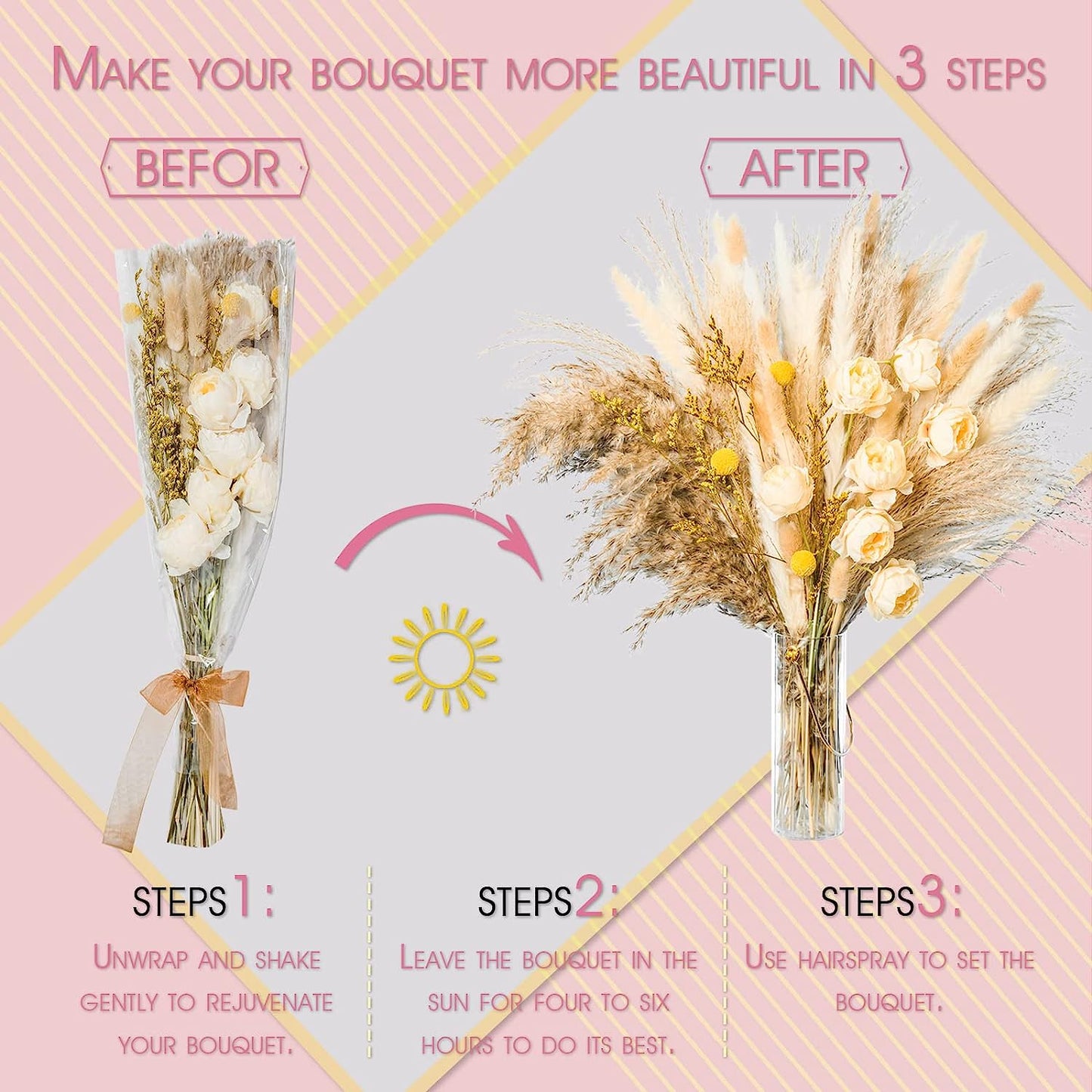 dried_flower - preserved_flower - fake_flower - 94Pcs Natural Pampas Grass Bouquet Boho Decor Long-Lasting Dried Flowers - Molly Garden - Molly_Garden_Floral