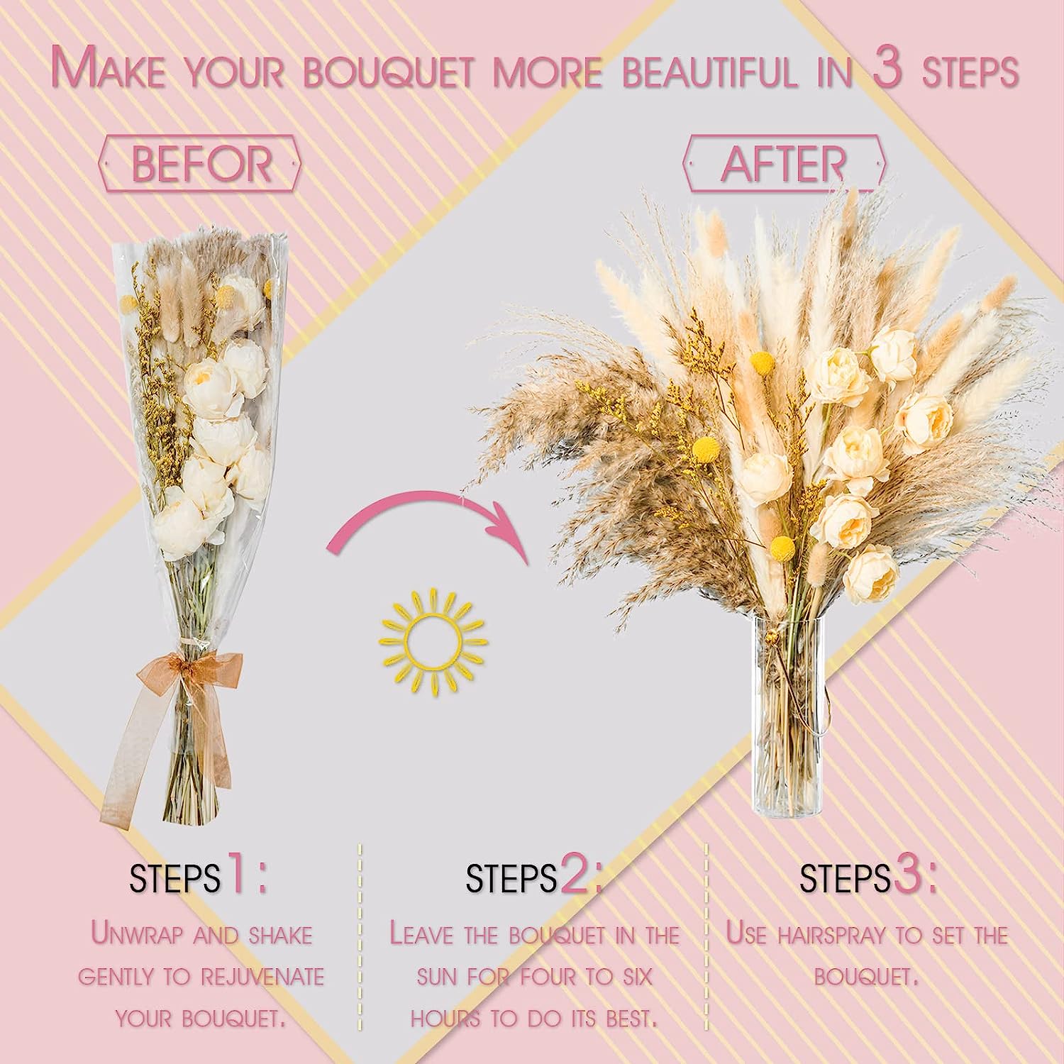 dried_flower - preserved_flower - fake_flower - 94Pcs Natural Pampas Grass Bouquet Boho Decor Long-Lasting Dried Flowers - Molly Garden - Molly_Garden_Floral