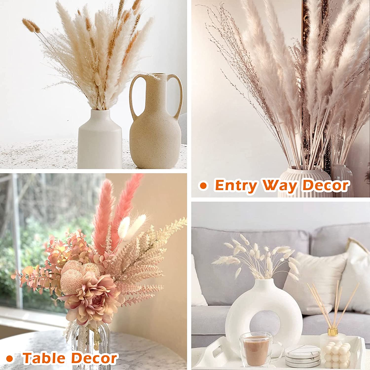 dried_flower - preserved_flower - fake_flower - 90Pcs Dried Pampas Grass Bouquet 17.5'' Plant Bunch for Boho Home Decor - Molly Garden - Molly_Garden_Floral