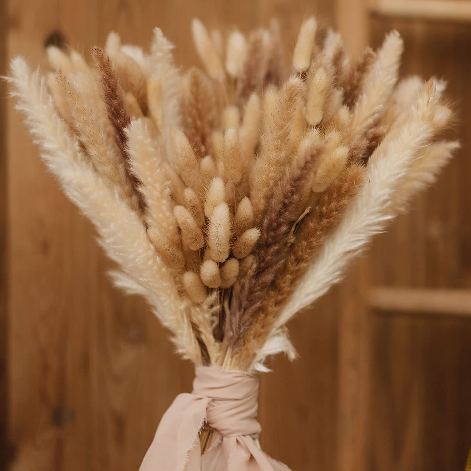 dried_flower - preserved_flower - fake_flower - 90Pcs White Pampas and Natural Dried Grass Natural Rabbit Tail Grass - Molly Garden - Molly_Garden_Floral