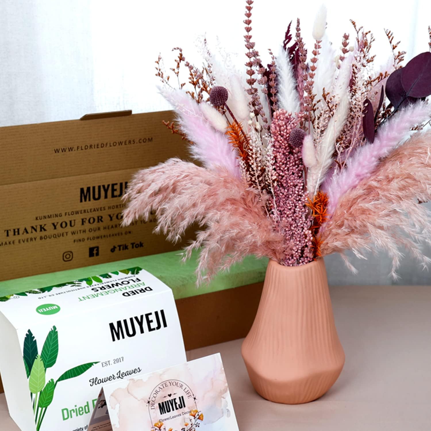dried_flower - preserved_flower - fake_flower - 17Inch Blush Pampas Grass Decor Dried Flower Arrangement Natural Bouquet - Molly Garden - Molly_Garden_Floral
