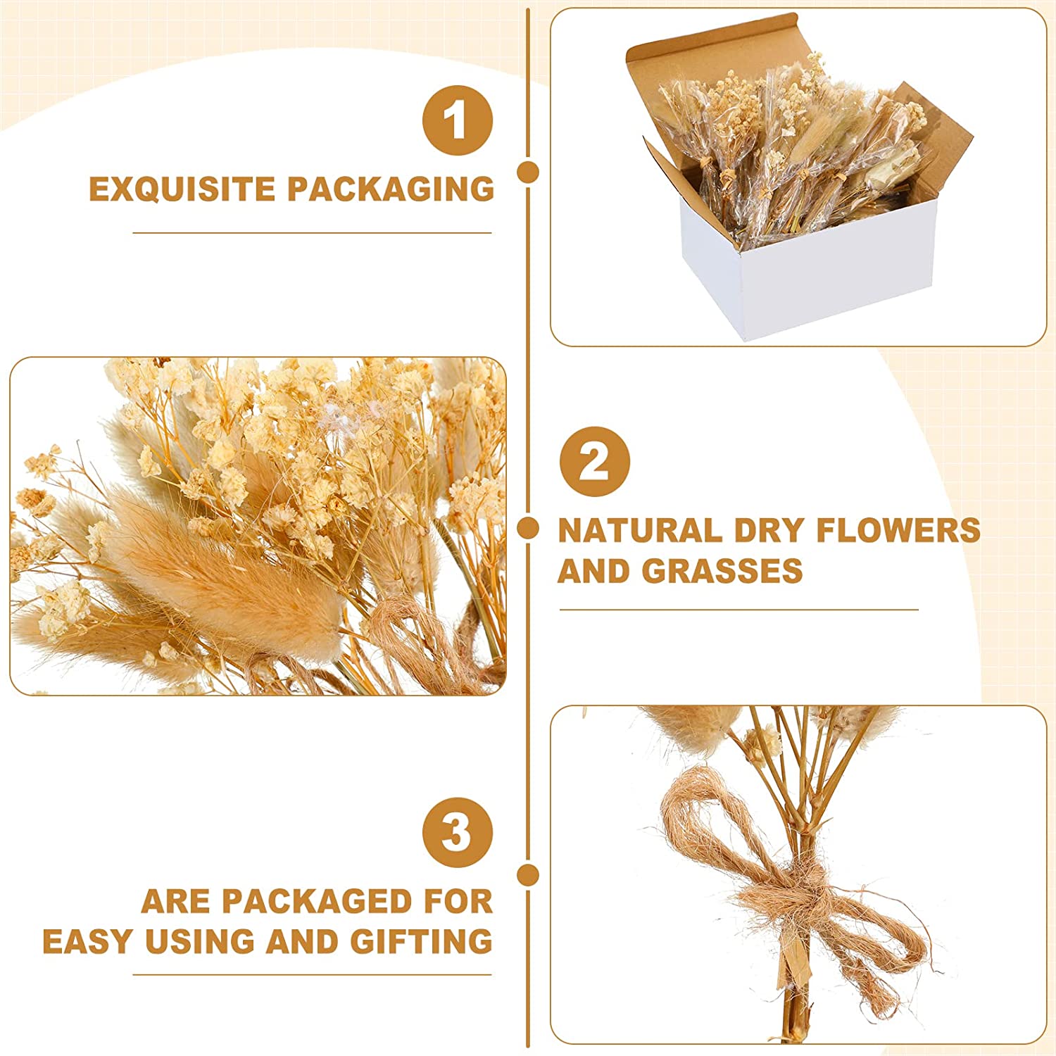 dried_flower - preserved_flower - fake_flower - 50Pcs Mini Dried Babys Breath Flowers Gypsophila Bouquets Natural Branches - Molly Garden - Molly_Garden_Floral