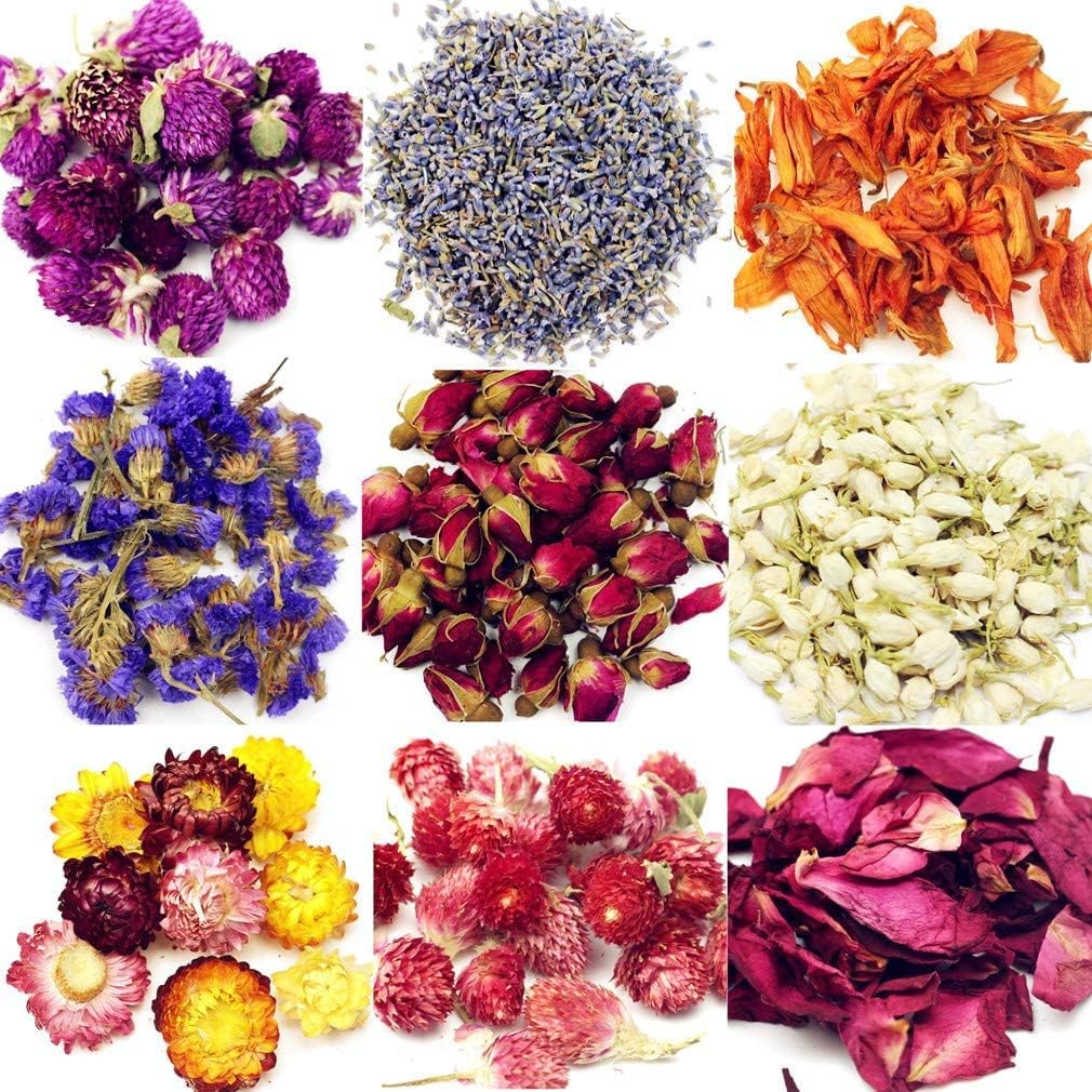 dried_flower - preserved_flower - fake_flower - 9Bags Organic Dried Flowers Fresh Fragrance Lavender Roseleaf Red Rose - Molly Garden - Molly_Garden_Floral