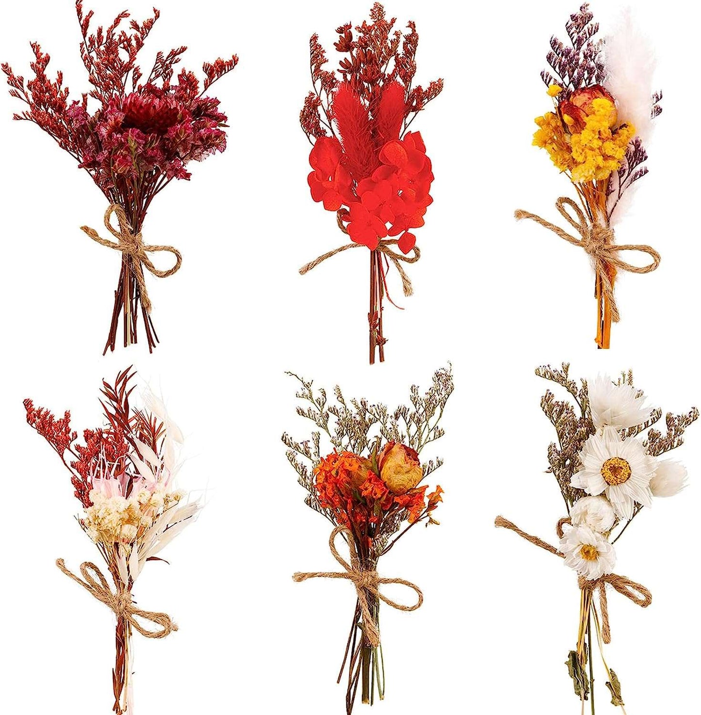 dried_flower - preserved_flower - fake_flower - 6Pcs Mini Mixed Dried Flowers Bouquet with 3 Gold Foil Flower Stickers - Molly Garden - Molly_Garden_Floral