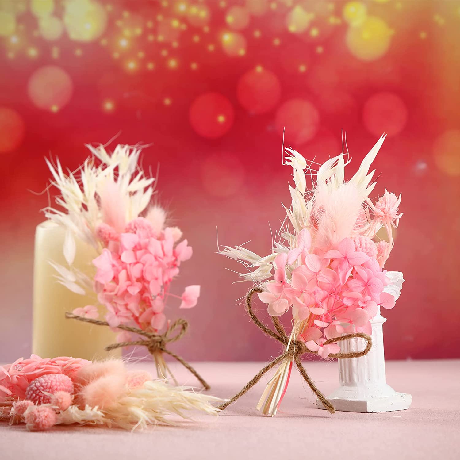 dried_flower - preserved_flower - fake_flower - 24Pack Mini Dried Flower Bouquet 6.3''Pink Sage White Wheat Real Floral - Molly Garden - Molly_Garden_Floral