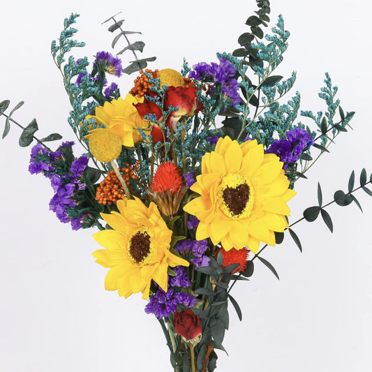 dried_flower - preserved_flower - fake_flower - 25+Stems Bulk Dried Eucalyptus & Wildflowers Yellow Sunflower Bouquet for Vase - Molly Garden - Molly_Garden_Floral