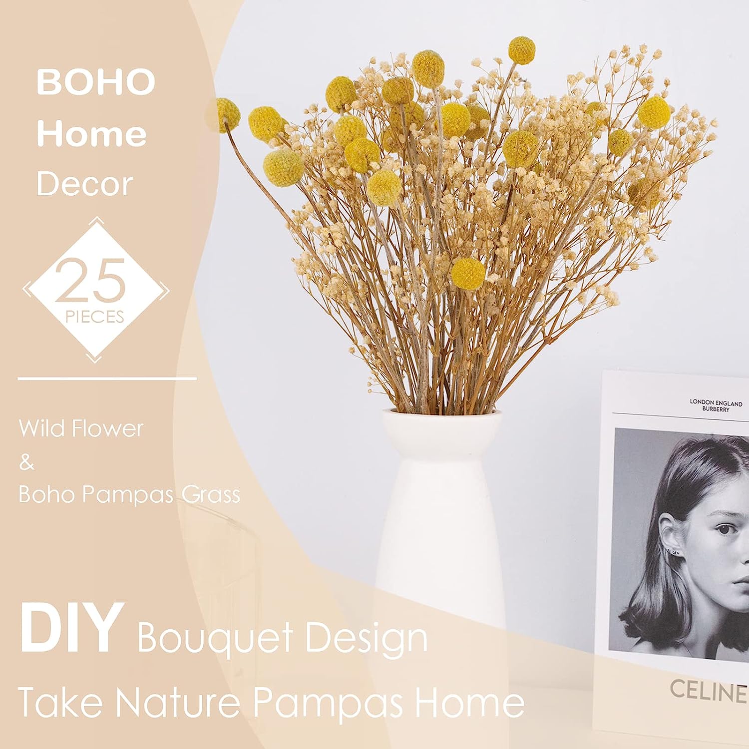 dried_flower - preserved_flower - fake_flower - 25Pcs Babys Breath Boho Flower Billy Balls Natural Dried Flower Bouquet for Boho - Molly Garden - Molly_Garden_Floral
