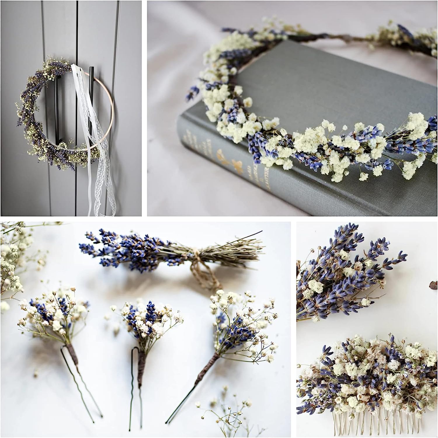 dried_flower - preserved_flower - fake_flower - Dried Lavender Flowers & Gypsophila Baby's Breath Bundles 100% Natural Bouquet - Molly Garden - Molly_Garden_Floral
