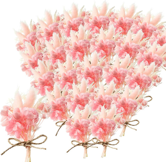 dried_flower - preserved_flower - fake_flower - 24Pack Mini Dried Flower Bouquet 6.3''Pink Sage White Wheat Real Floral - Molly Garden - Molly_Garden_Floral
