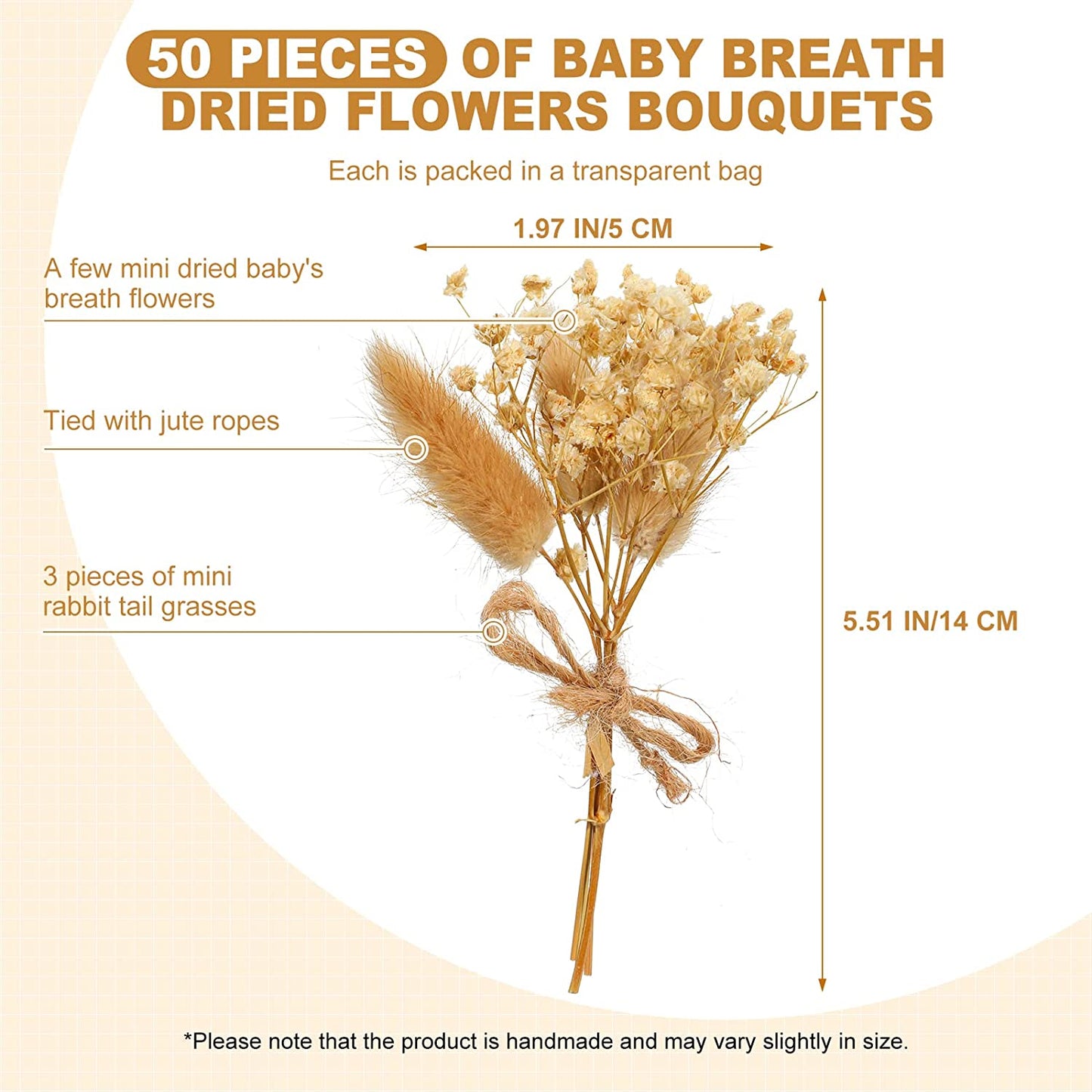 dried_flower - preserved_flower - fake_flower - 50Pcs Mini Dried Babys Breath Flowers Gypsophila Bouquets Natural Branches - Molly Garden - Molly_Garden_Floral